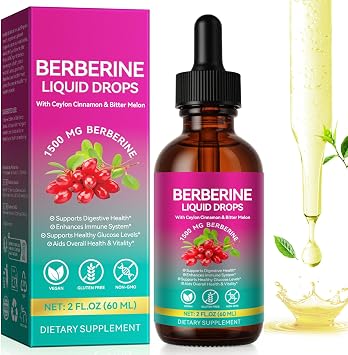 Berberine Supplement with Ceylon Cinnamon, Berberine Liquid Drops with Turmeric Curcumin, Ceylon Cinnamon, Bitter Melon, Digestive Health Support, Immune Support, 60ml
