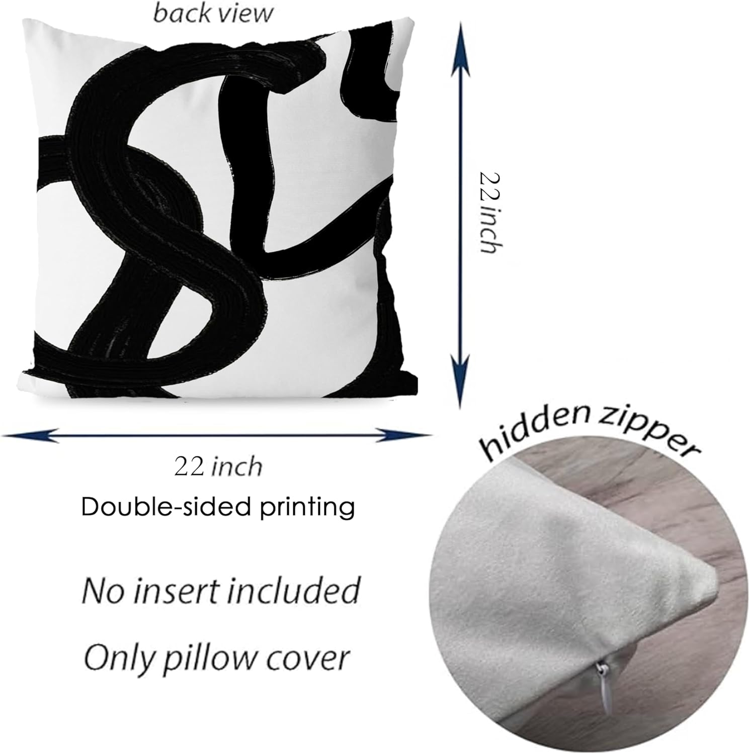 KEUSPI Black and White Throw Pillow Covers, Modern Abstract Decorative Couch Pillow Covers for Living Room, Black Throw Pillow Covers for Couch, Black Boho Pillow Covers 22x22 Set of 4