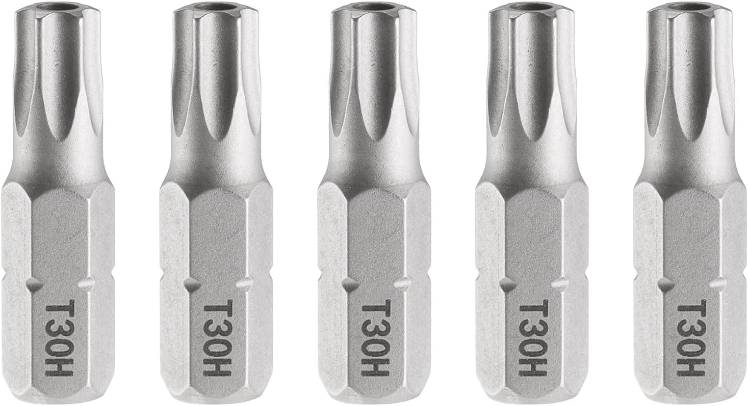 HARFINGTON 5pcs T20H Torx Screwdriver Bit 1/4" Hex Shank 25mm/1" Length Magnetic Star 6 Point Head Hex Bits S2 Steel Screw Driver Bit with Hole