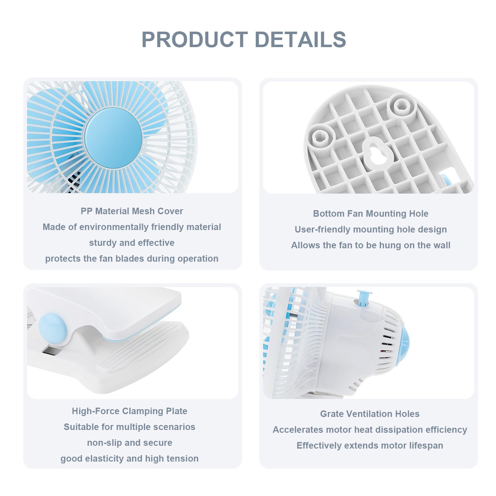 Ventilatore da scrivania con clip da 9 pollici, mini ventilatore silenzioso