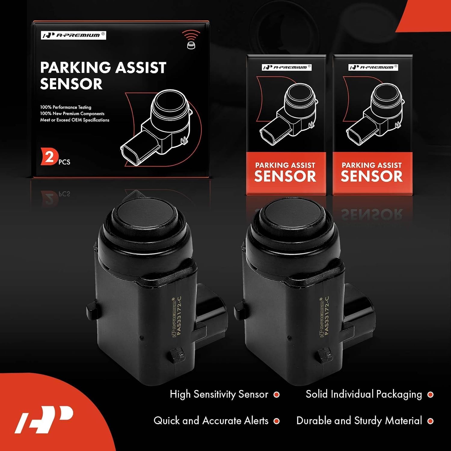 A-Premium 2-PC Reverse Backup Parking Assist Sensor Compatible with Select Ford & Saab Models - Fusion 2006-2010, Focus 2003-2010, 9-3 2003-2011, 9-3X 2010-2011, Replace# 0263003172, 12787793
