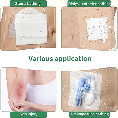 Miniatura 5 de Deraymi Paquete de 50 fundas de ducha impermeables para bolsa de ostomía con almohadilla central antiadherente, suministros de ostomía de 10 x 10