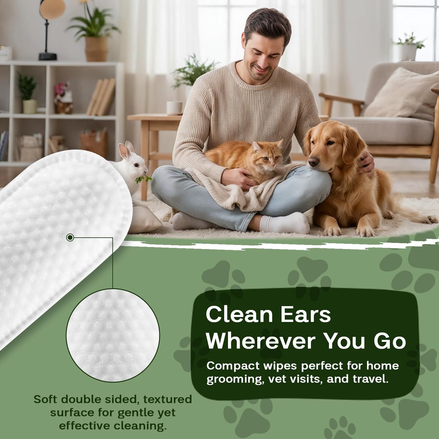 Dog Ear Wipes & Cat Ear Cleaner – Ear Wipes for Dogs, Cat Ear Wipes, Gentle Dog Ear Cleaning Wipes Remove Wax, Dirt & Odor, No-Rinse Ear Care (Coconut) - image 6