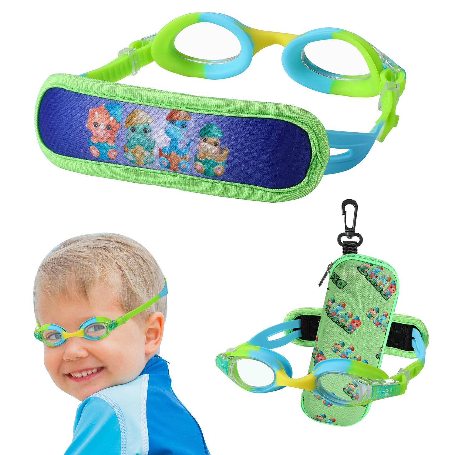 Kid swim goggles Age 3-8,Toddler Goggles No Hair Pull, Children Swimming goggles Fbric Strap