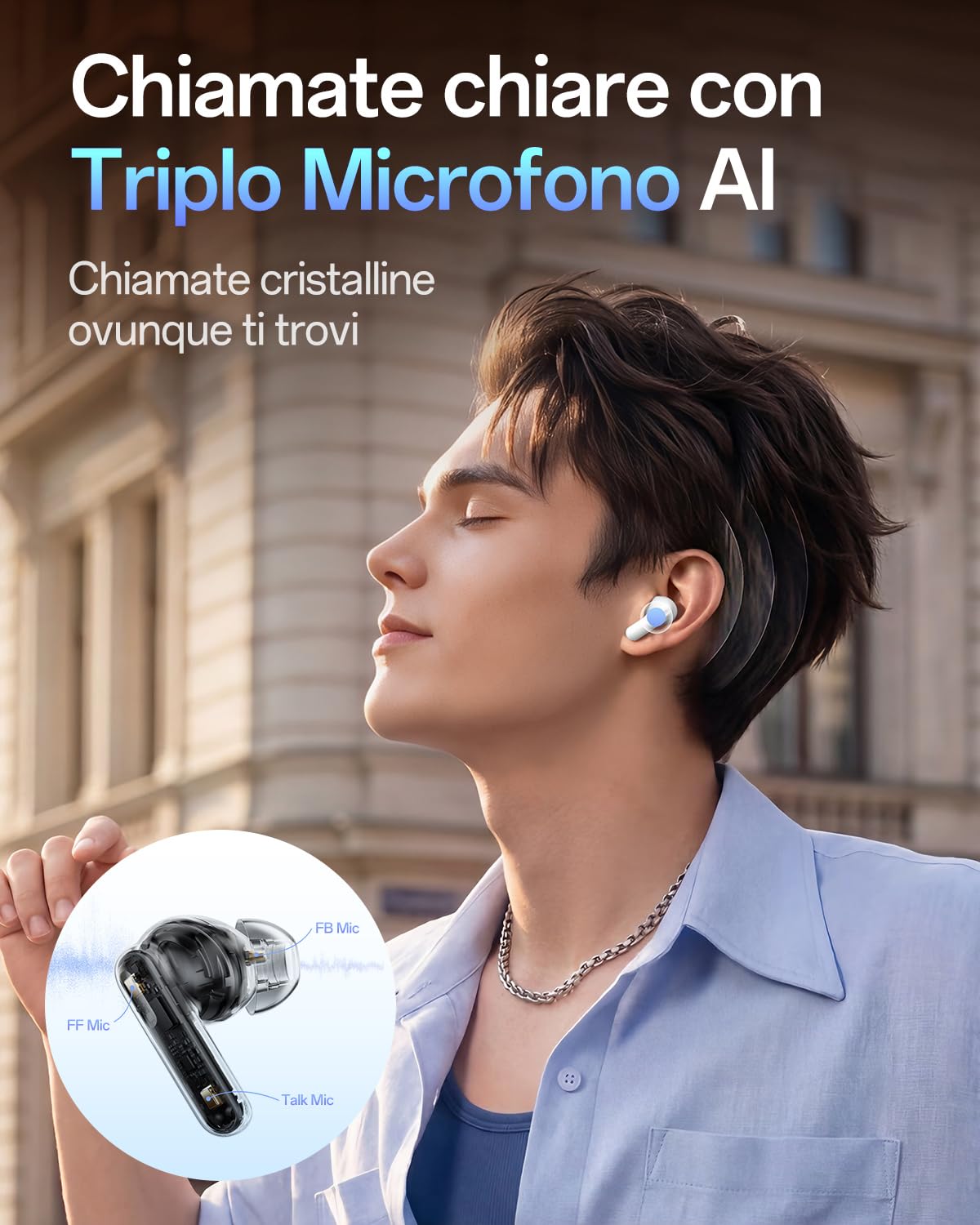 OPPO Enco Air5 auricolari wireless, Bluetooth 6.1 in-ear stereo, cancellazione rumore 52dB adattiva, driver bassi 12mm, tre microfoni chiamate IA, autonomia 54h, IP55, Midnight Black