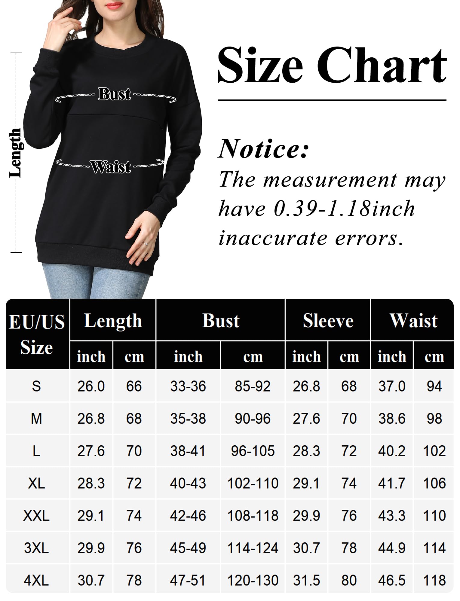 FEOYA T-shirt d'allaitement à manches longues pour femme - Confortable - Fermeture éclair - En coton - Haut d'allaitement - Pour l'hiver, Noir , XXL