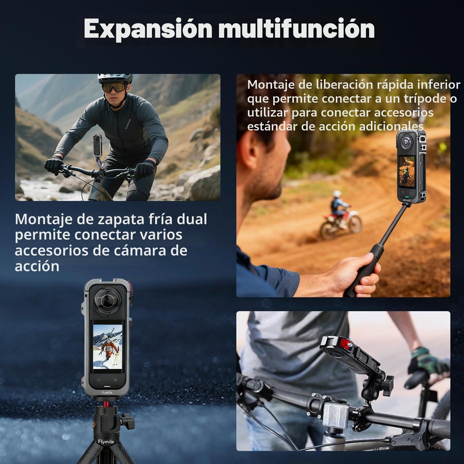 Carcasa protectora de metal para accesorios Insta360 X5, marco de aluminio con cubierta de objetivo de silicona, con orificio para tornillo integrado de 1/4 pulgadas, jaula de cámara con interfaz