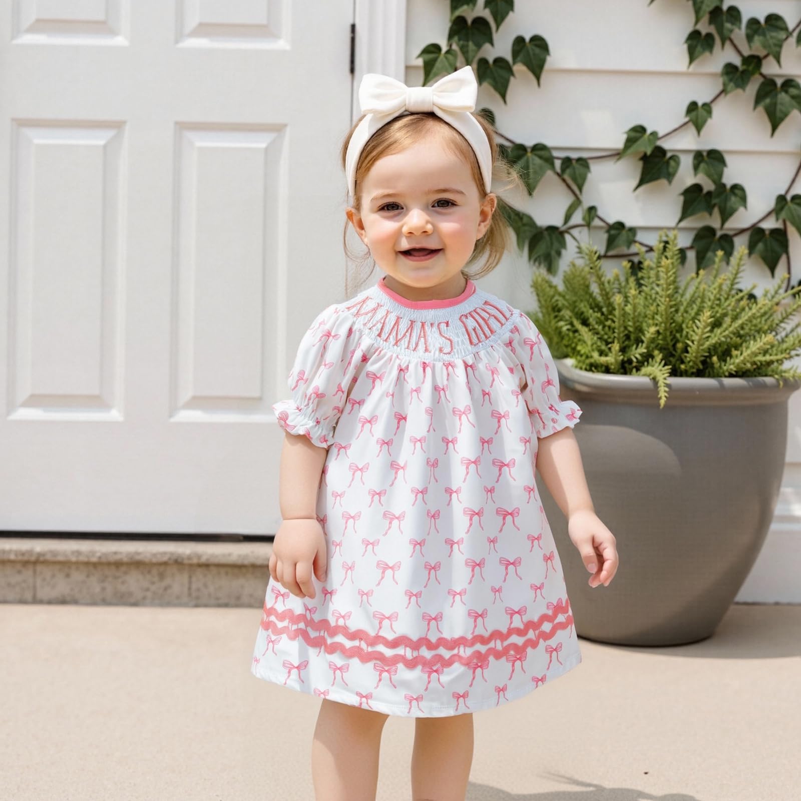 Ursobutegl Toddler Baby Girl Summer Dresses Cute Bow Ruffle Short Sleeve Embroidery Pleated Smock Bubble Tutu Skirts Clothes (White, 3-4 Years)