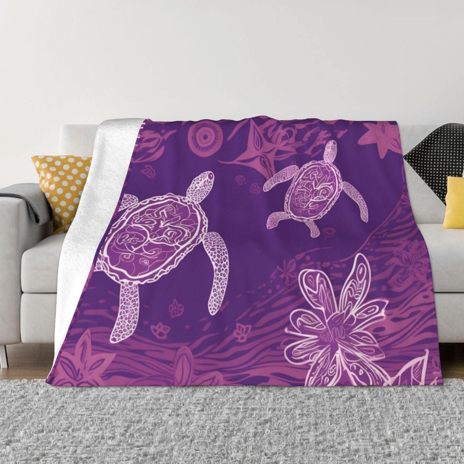 Hawaii with purple sea turtle Throw Blanket 40"x30" Flannel Fluffy Warm Blanket for Couch, Reversible Plush Blankets for Bed, Comfy Fuzzy Blanket for Sofa, Plush Lightweight-Blankets for All Season