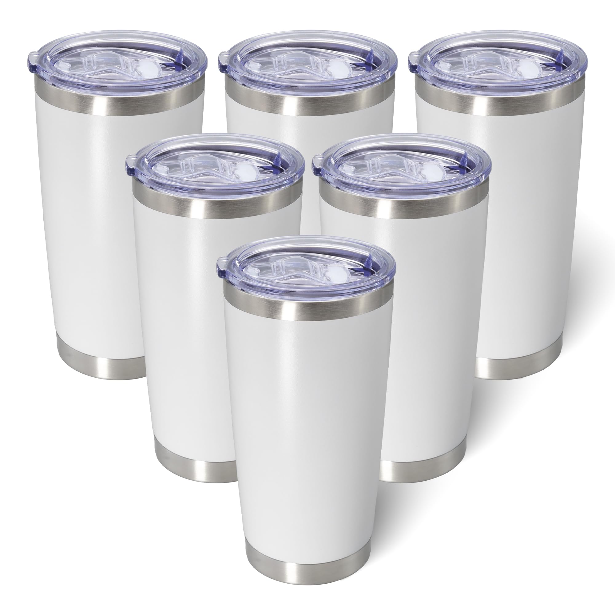 20oz Tumbler Bulk Stainless Steel Tumblers with Lid Vacuum Insulated Double Wall Travel Coffee Mug Powder Coated Tumbler Cup for Hot and Cold Drinks(White, 5 pack)