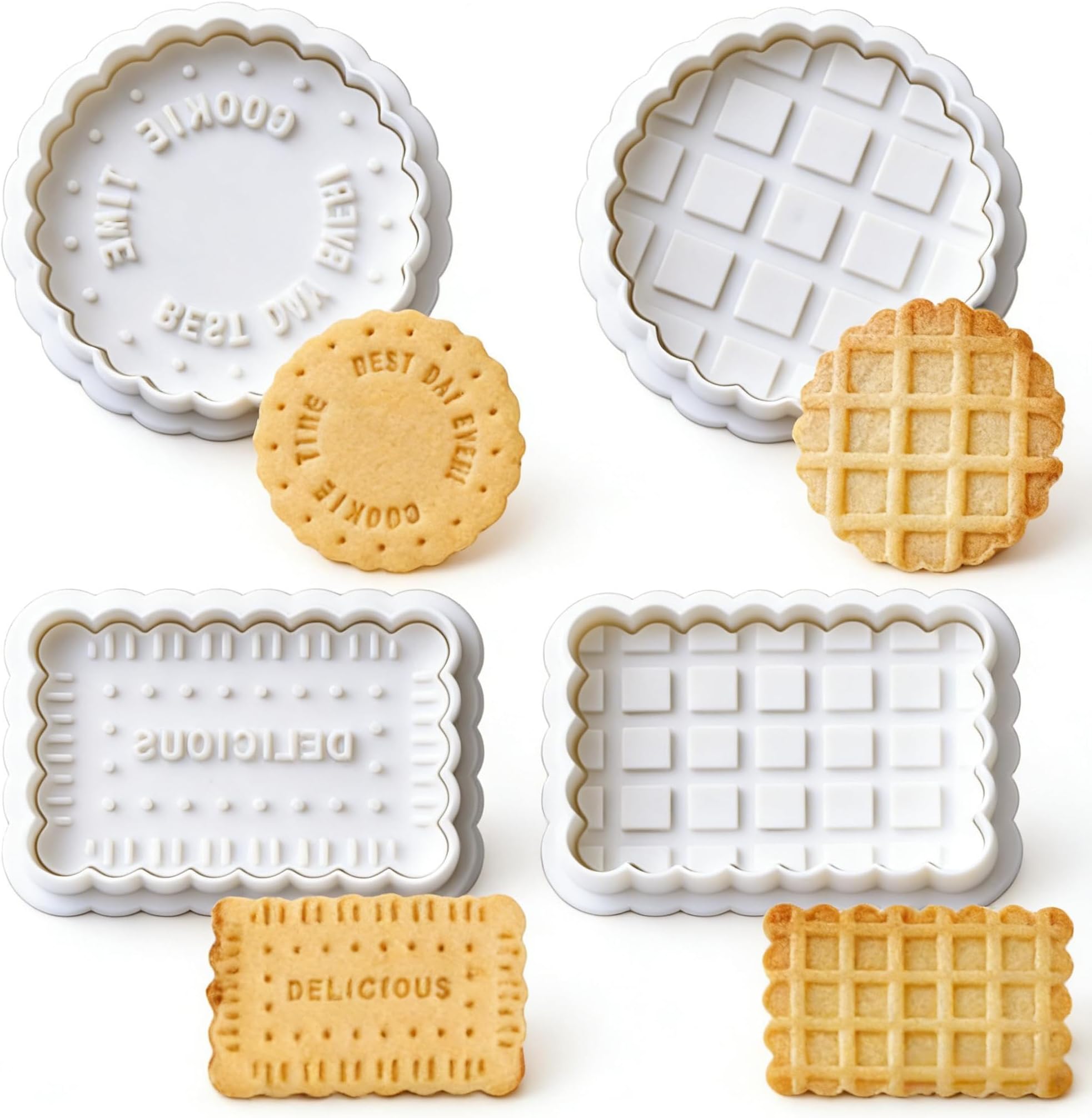 Cookie Stamps Set, 4 Pcs Cookie Press Mold, 3D Classic Cookie Cutter with Plunger Stamp, 4 Styles Funny Cookie Biscuit Molds for Treats DIY Baking, Cake, Pastry