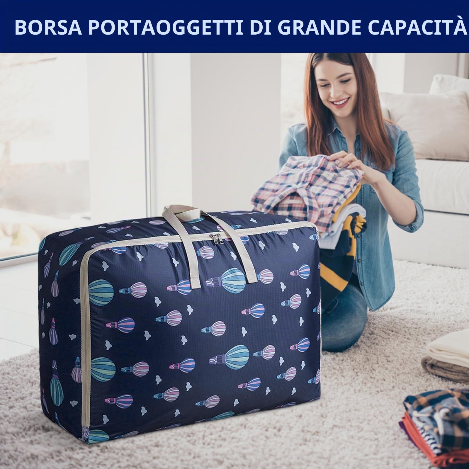 2 Pezzi Borse Stoccaggio Vestiti, 84L Borsa di Immagazzinaggio, Borse Trasloco con Cerniera, Borsa di Stoccaggio Sotto Letto, Impermeabile Contenitori Sottoletto per Vestiti, Coperte, Cuscini