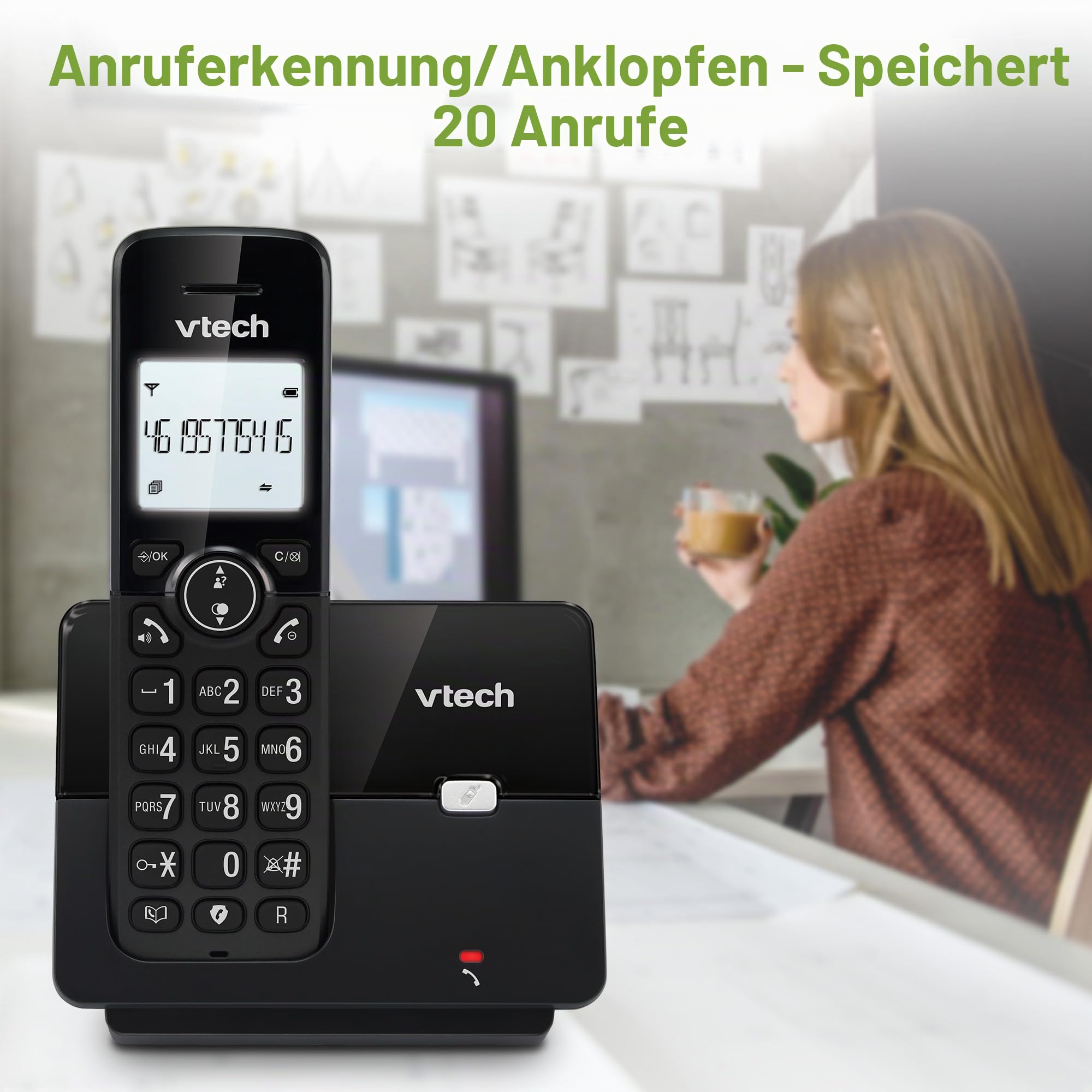 VTECH CS2001 Schnurloses Telefon Casa Duo mit Freisprecheinrichtung und Anrufblockierung, DECT Festnetztelefon, Anruferkennung, beleuchtetes Display, große Tasten, 30 Telefonbuch-Namen und Nummern,
