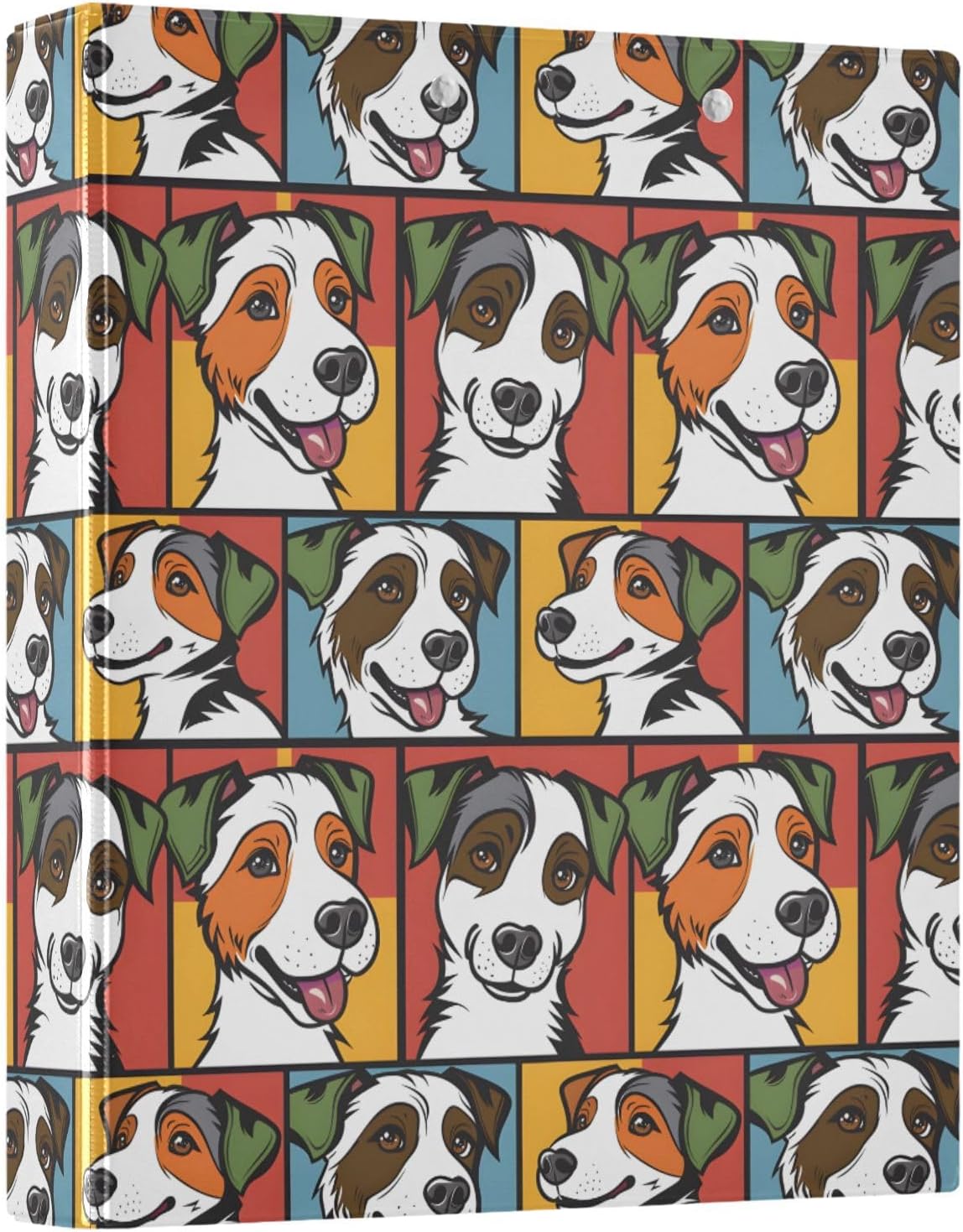 3 Ring Binders Dog Geometric Plaid 1.5 Inch Round Ring Binders with Pockets Decorative Clipboard Binder Holds 200 Sheets View Binder for Home School Office,1 Pack