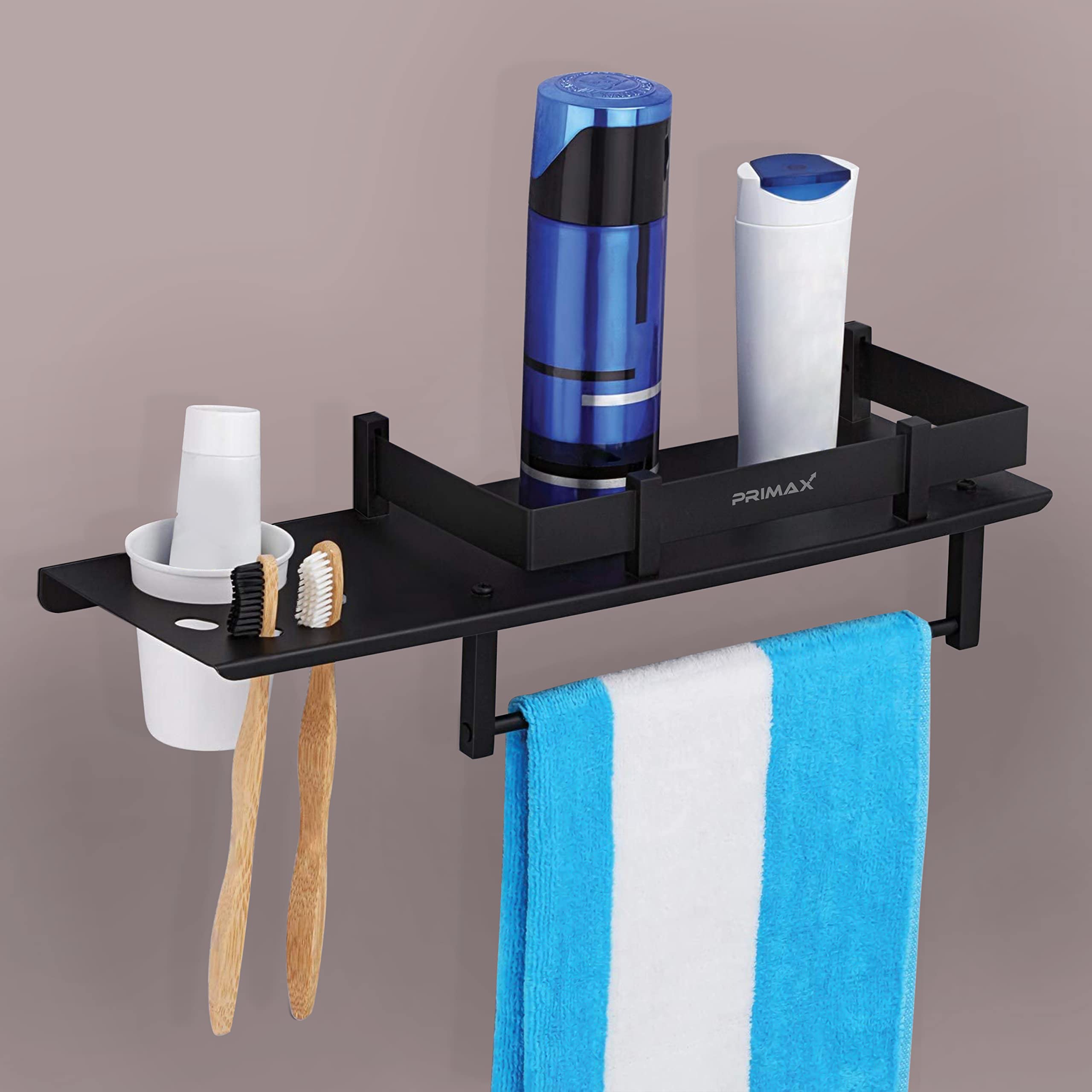 Primax Stainless Steel 3in1 Multipurpose Bathroom Shelf/Rack/Towel Hanger/Tumbler Holder/Bathroom Accessories (15 x 6 Inches-Matt Black) (B0BSNKJBWP) Amazon Price History, Amazon Price Tracker