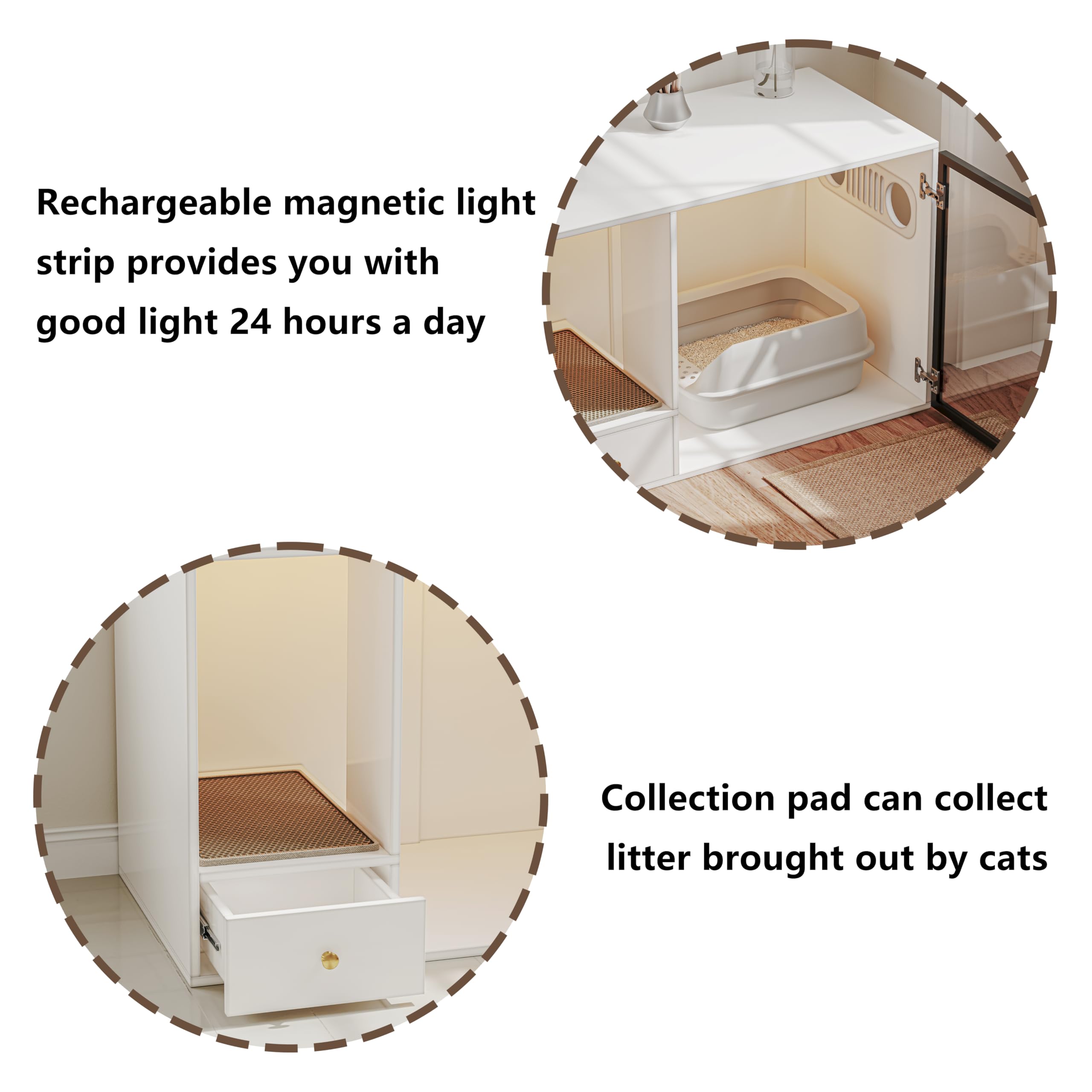 Top Entry Cat Litter Box Enclosure Furniture Style, White Large Hidden Glass Cat Cabinet Pet House with Stairs and Storage Drawers for Living Room (40.2'' W) - image 7