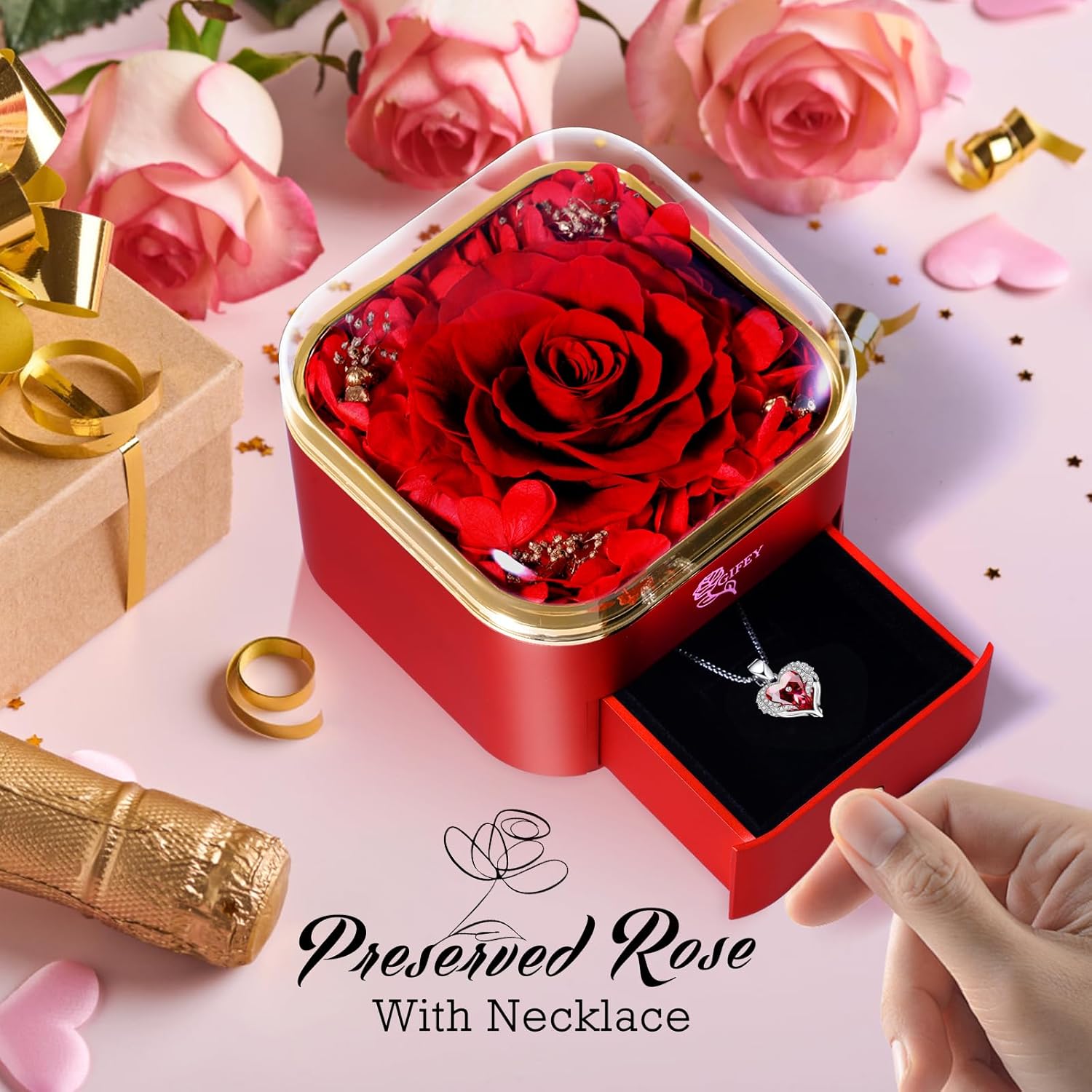 Valentines Day Gifts for Her - Preserved Real Blue Rose with Heart Necklace, Forever Flowers Gifts for Mom Grandma Wife Girlfriend at Christmas, Valentines, Mothers Day, Anniversary or Birthday Gifts for Women to Send Love - Image 2