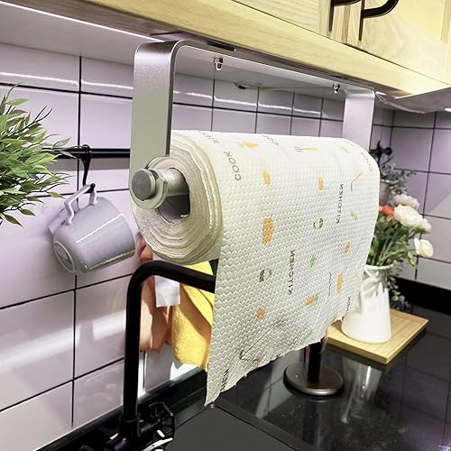 Miniatura 3 de URALFA Toallero de papel adhesivo para debajo del gabinete toallero de papel autoadhesivo o perforado montado en la pared para soporte de toallas de