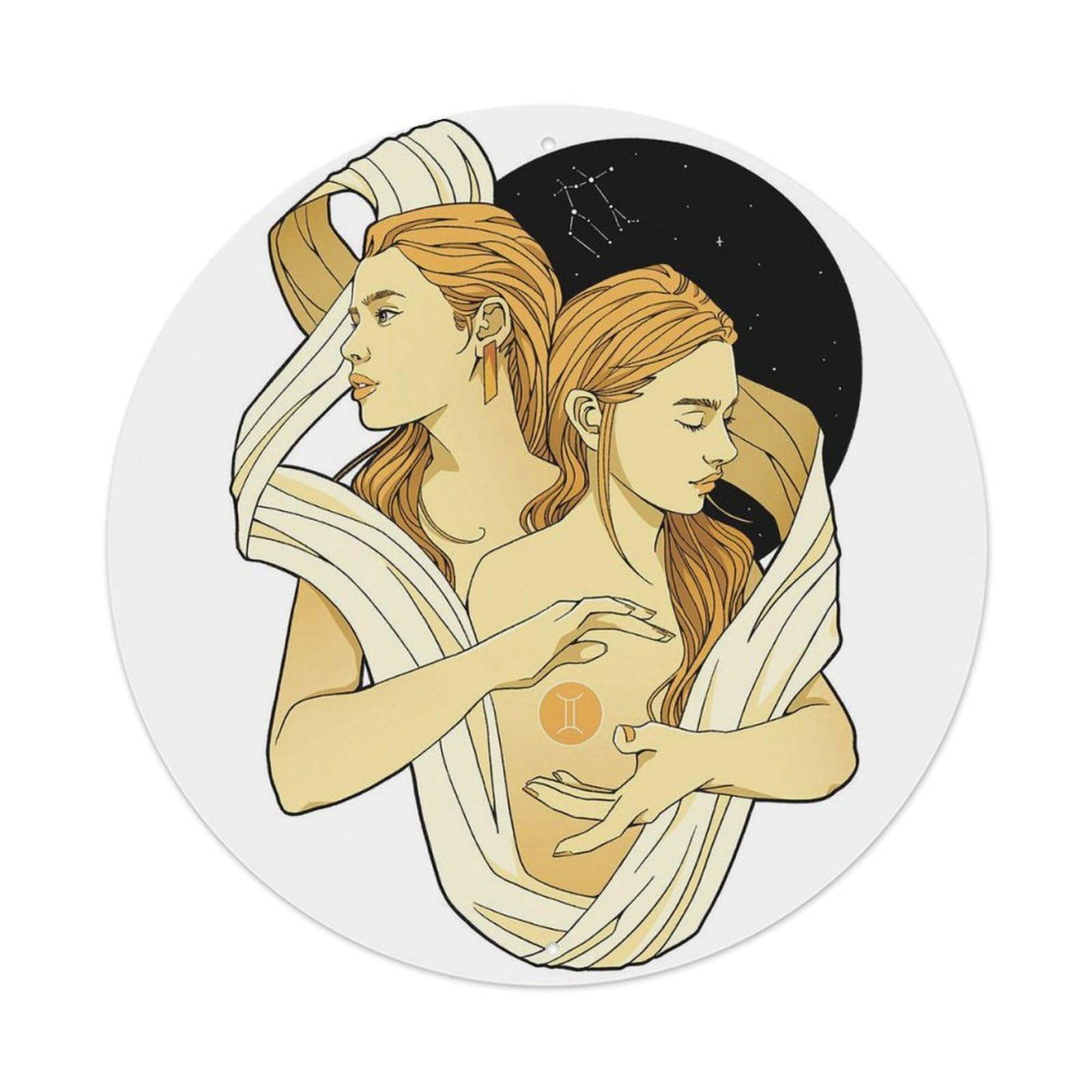 Twelve Zodiac Creative Poster Gemini Vintage Metal Tin Sign Plaque Wall Decor for Cafe, Club, Garden Round Metal Poster 8x8Inch