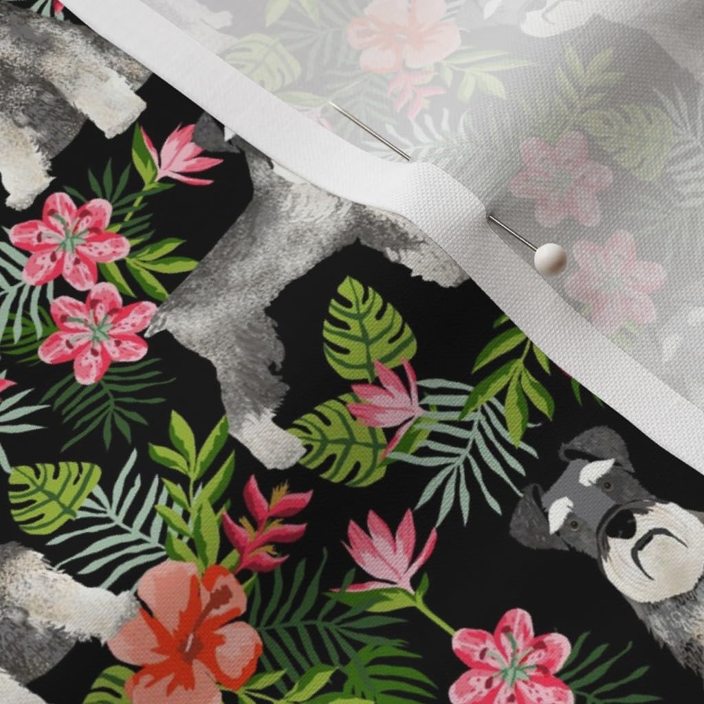 Spoonflower Fabric - Schnauzer Hawaiian Summer Tropical Monstera Leaves Black Dogs Printed on Petal Signature Cotton Fabric Fat Quarter - Sewing Quilting Apparel Crafts Decor