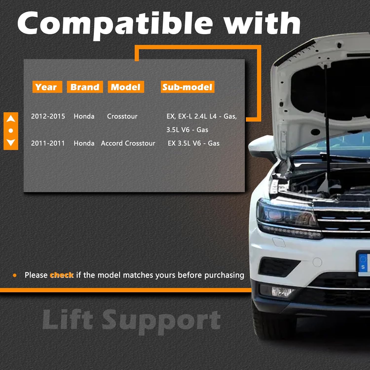 2Pcs 19.7IN Liftgate Trunk Struts Lift Supports Compatible with Honda Accord Crosstour 10-11 Crosstour 12-15 w/o Bracker Reuse It Shock Gas Spring Cylinder Rear Back Tailgate Hatch Replace 74820TP6A11
