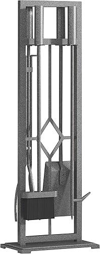 Miniatura 8 de Fire Beauty Juego de 5 herramientas para chimenea de hierro forjado, soporte para poker (peltre)