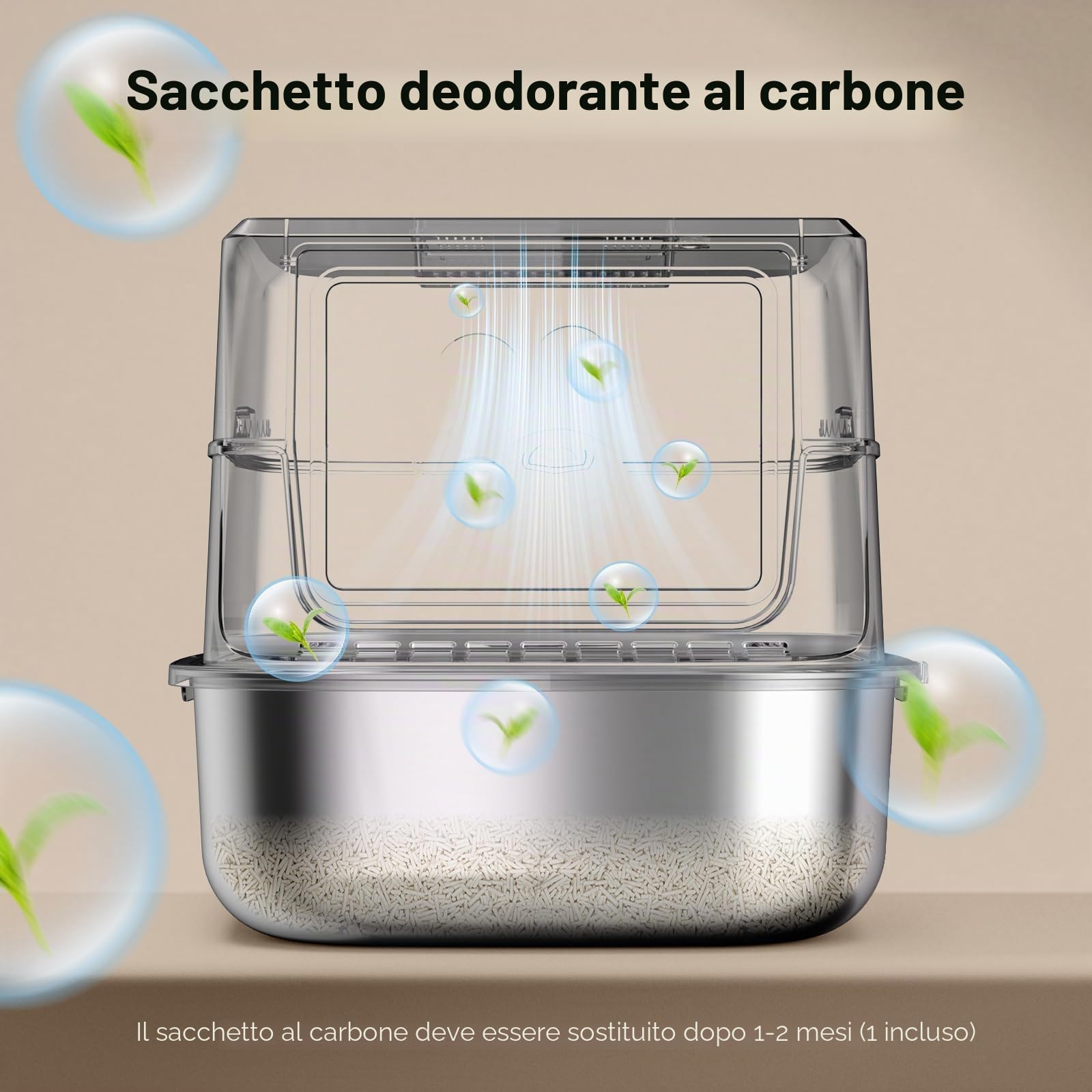iPettie S01 - Lettiera grande in acciaio inox da 20 l, con filtro a carbone a prova di odore, con paletta per lettiera, facile da pulire, in metallo con coperchio