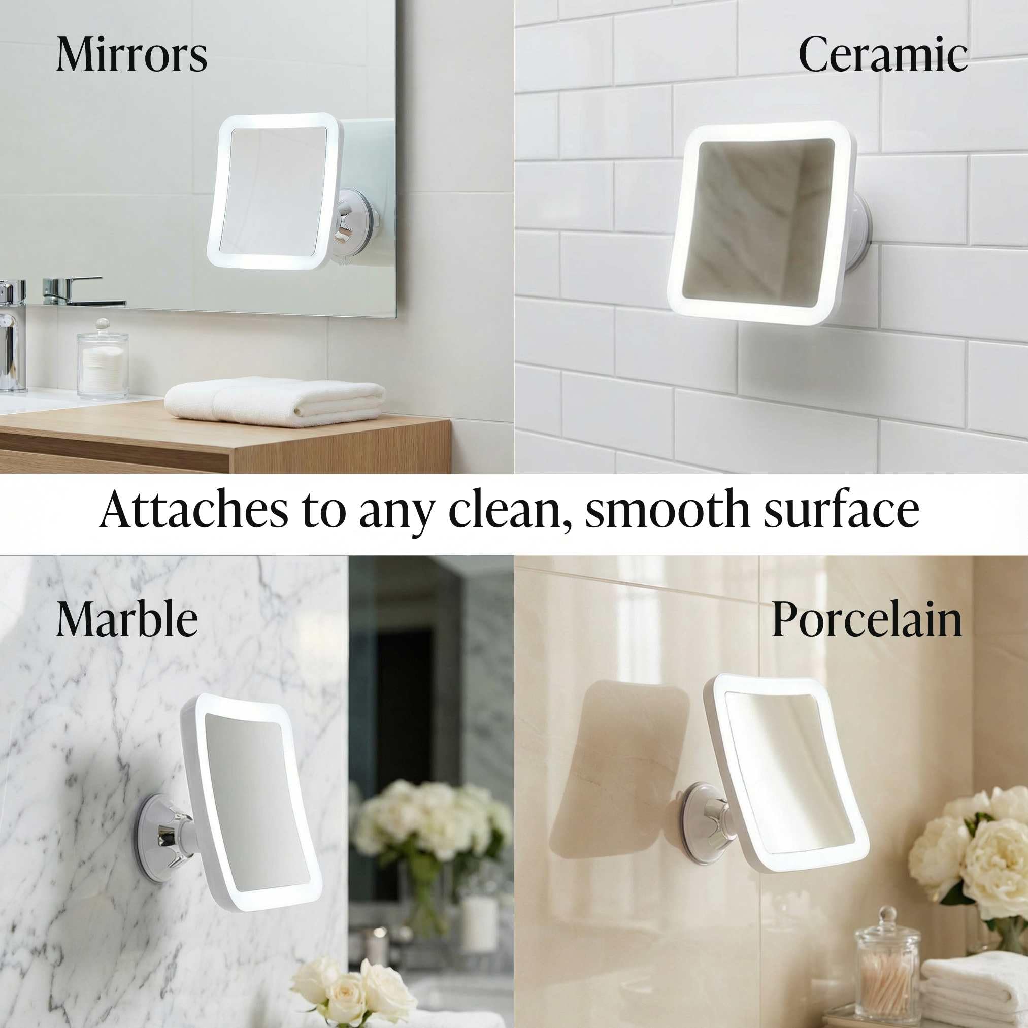 Fancii 10x Specchio ingranditore per Trucco con Luce LED e Ventosa Potente - Specchio cosmetico da Viaggio Illuminato - Specchio da Bagno Portatile, Mira (10X)