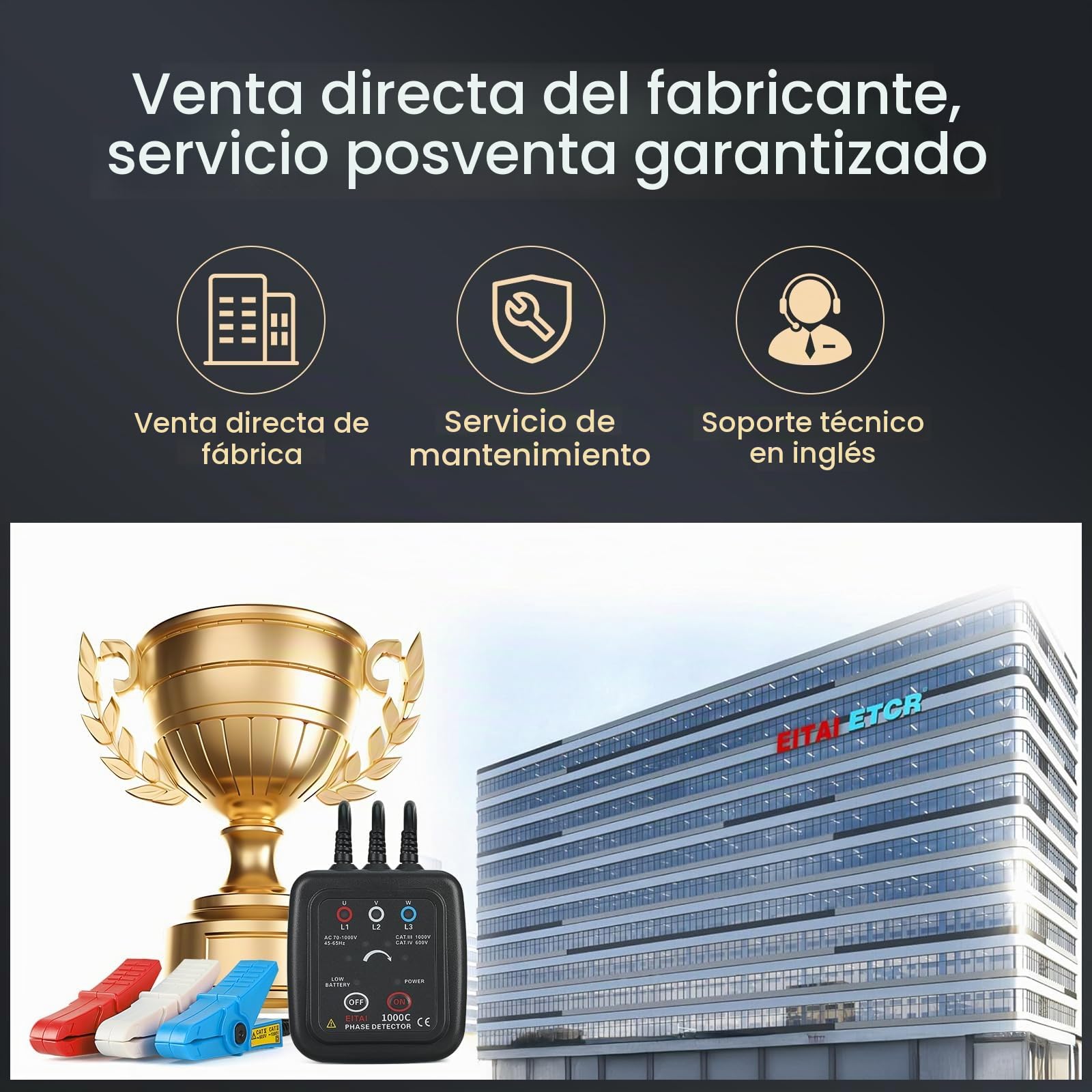 ETCR1000C Probador de secuencia de fase sin contacto, CA 70V-1000V, Φ1.6mm-16mm, venta directa del fabricante, medidor de rotación de fase