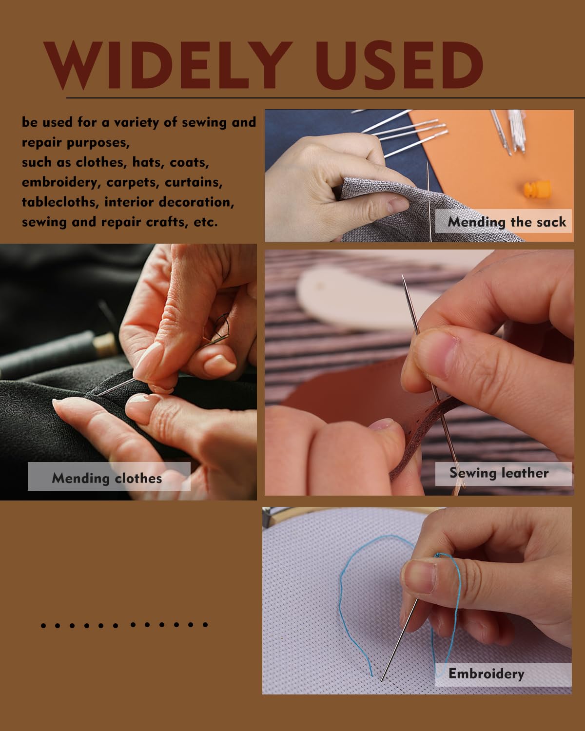 FOUSNOW Juego de 19 agujas de coser a mano, agujas de coser surtidas con cojín de agujas de coser de madera, enhebradores de agujas para coser a mano, agujas de coser a mano de 3 tamaños para coser y