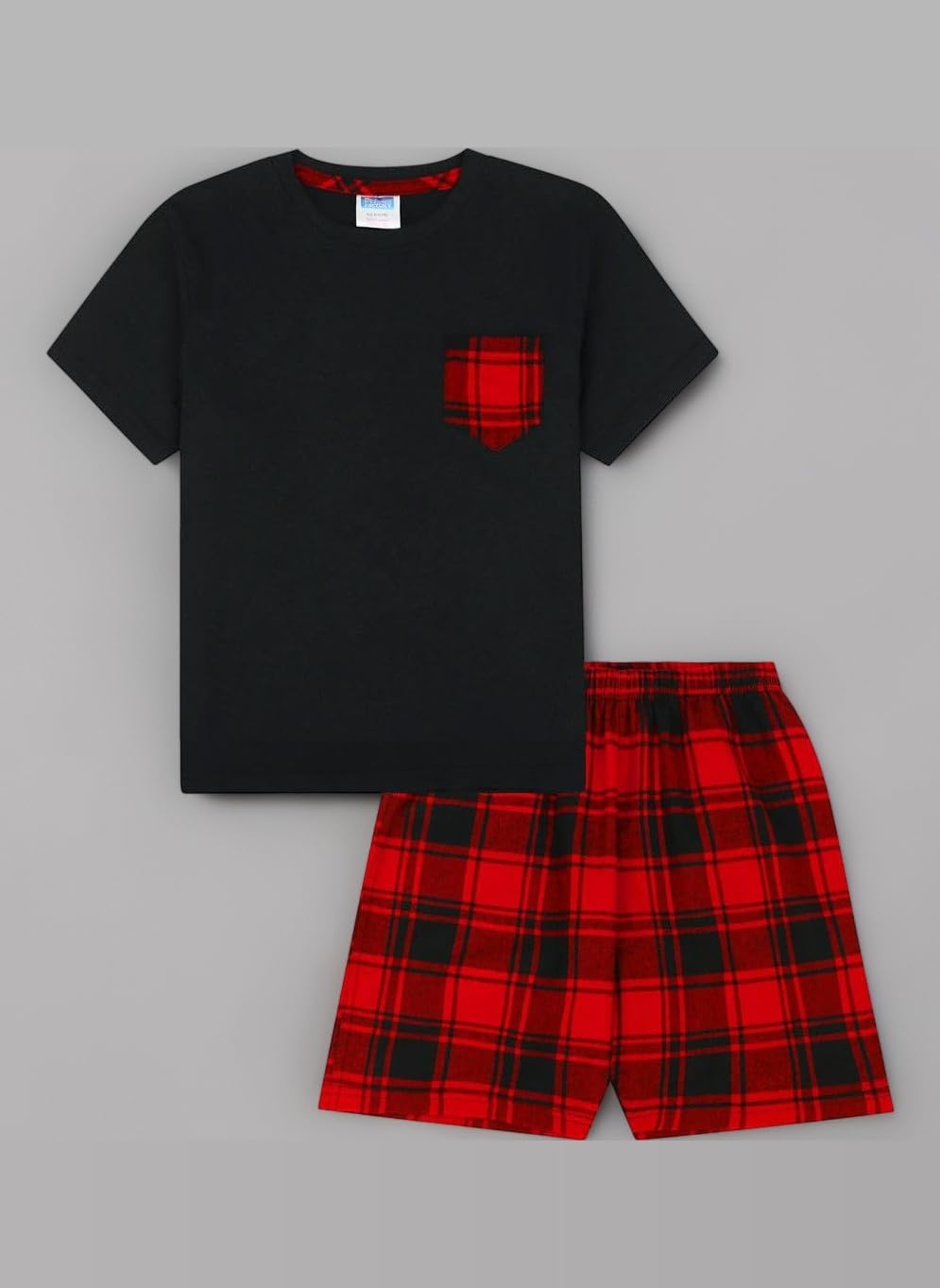 Boys Black Red Checked Short Pyjama Set Kids Cotton Pyjamas
