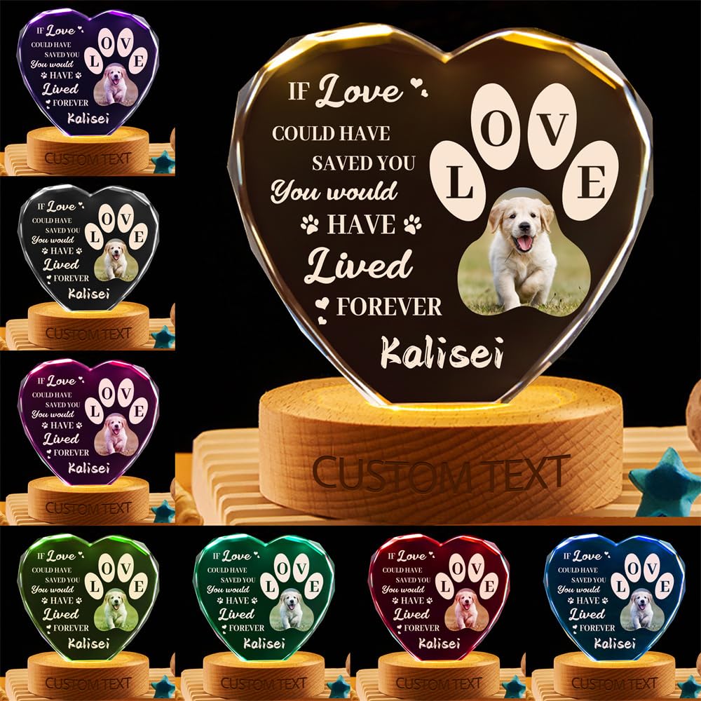 When you miss me have no fear Personalized Cat Dog Pet Photo Memorial Crystal Globe Lamp, Custom Picture 3D Memory Crystal Ball Night Light Keepsake,Remembrance Sympathy Gift for Loss of Dog Pet