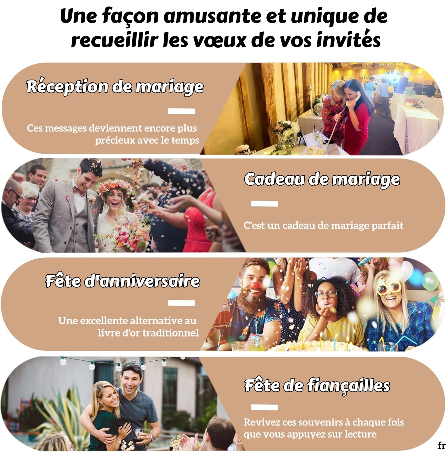 RetroVox Livre d'or vidéo Audio pour Mariage, téléphone, Livre d'or créatif, Facile à Utiliser et Amusant, fiançailles, Anniversaires, fêtes prénatales, Remise de diplôme (A Noir Classique)