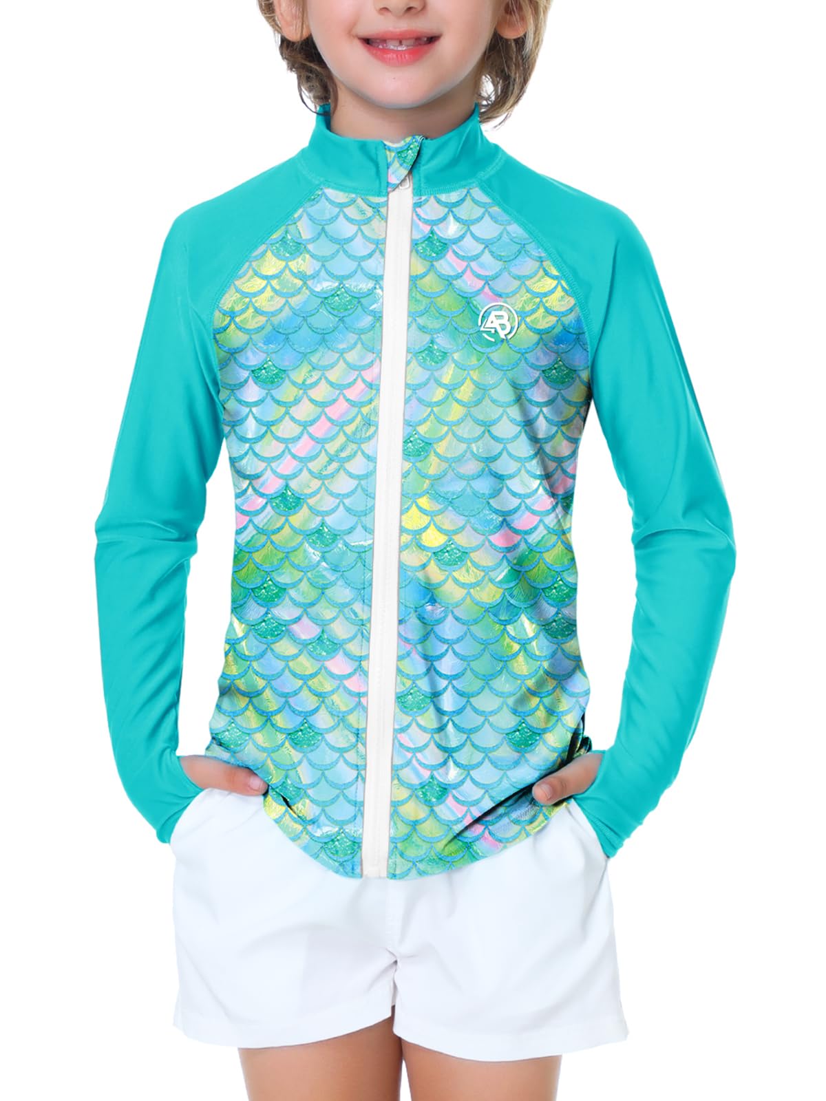 AOBUTE Unisex Kids Zipper Rash Guard Boys UPF 50+ UV Protection Sun Shirt with Thumb Hole 3-12 Years