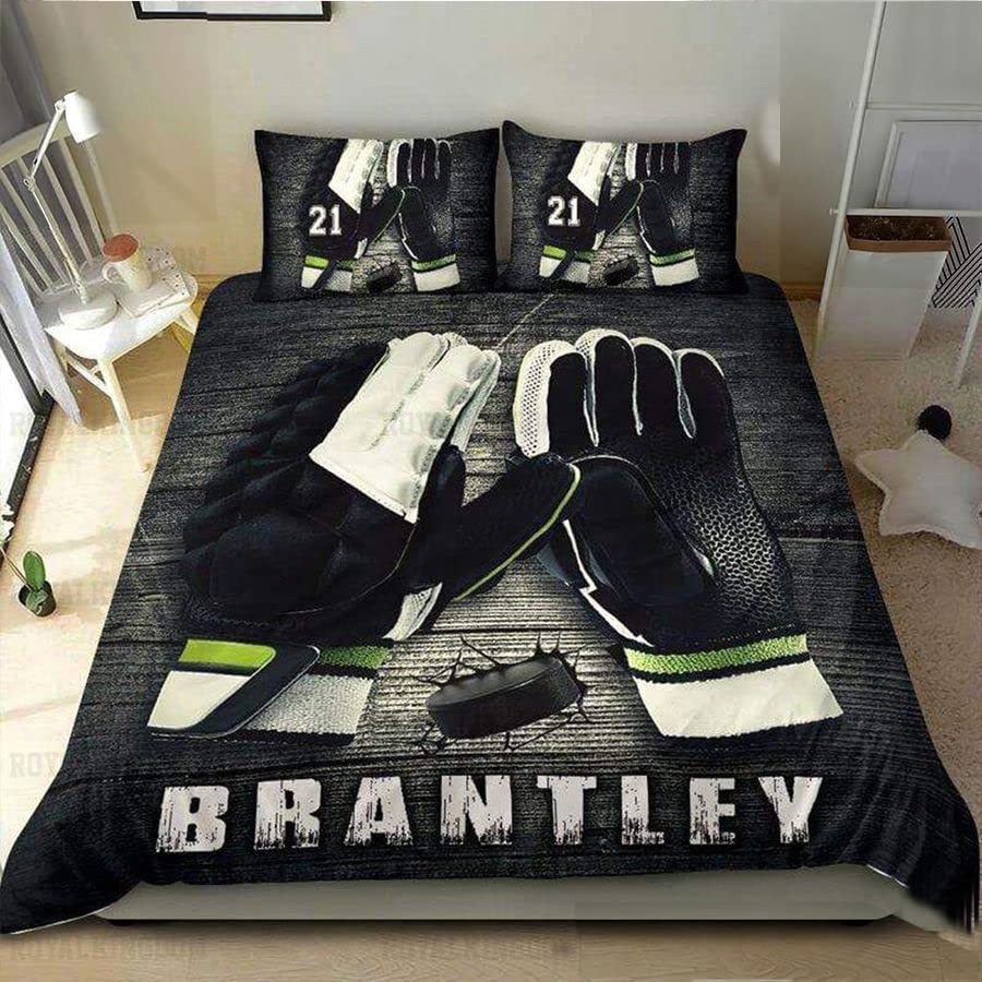 Hockey Gloves Bedding Duvet Cover Full,Sports Ice Hockey Duvet Quilt Cover and Pillow 3 Piece Bedding Set,Cotton Soft/Cozy Duvet Cover Set for Bedroom,Machine Washable or All Season Boys Girls