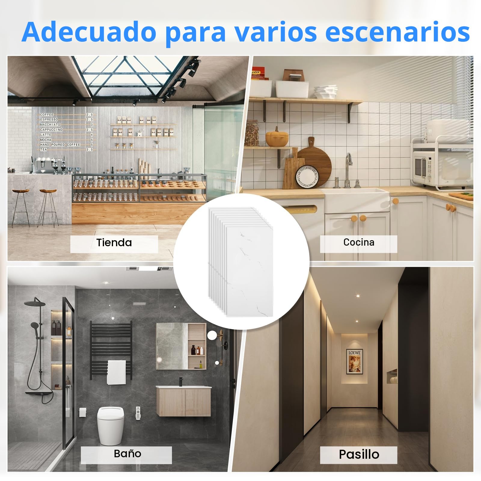 Panel trasero de cocina autoadhesivo, 10 unidades, 30 cm x 60 cm, lámina protectora de pared trasera de 2,5 mm, lámina de PVC para cocina, baño (E)