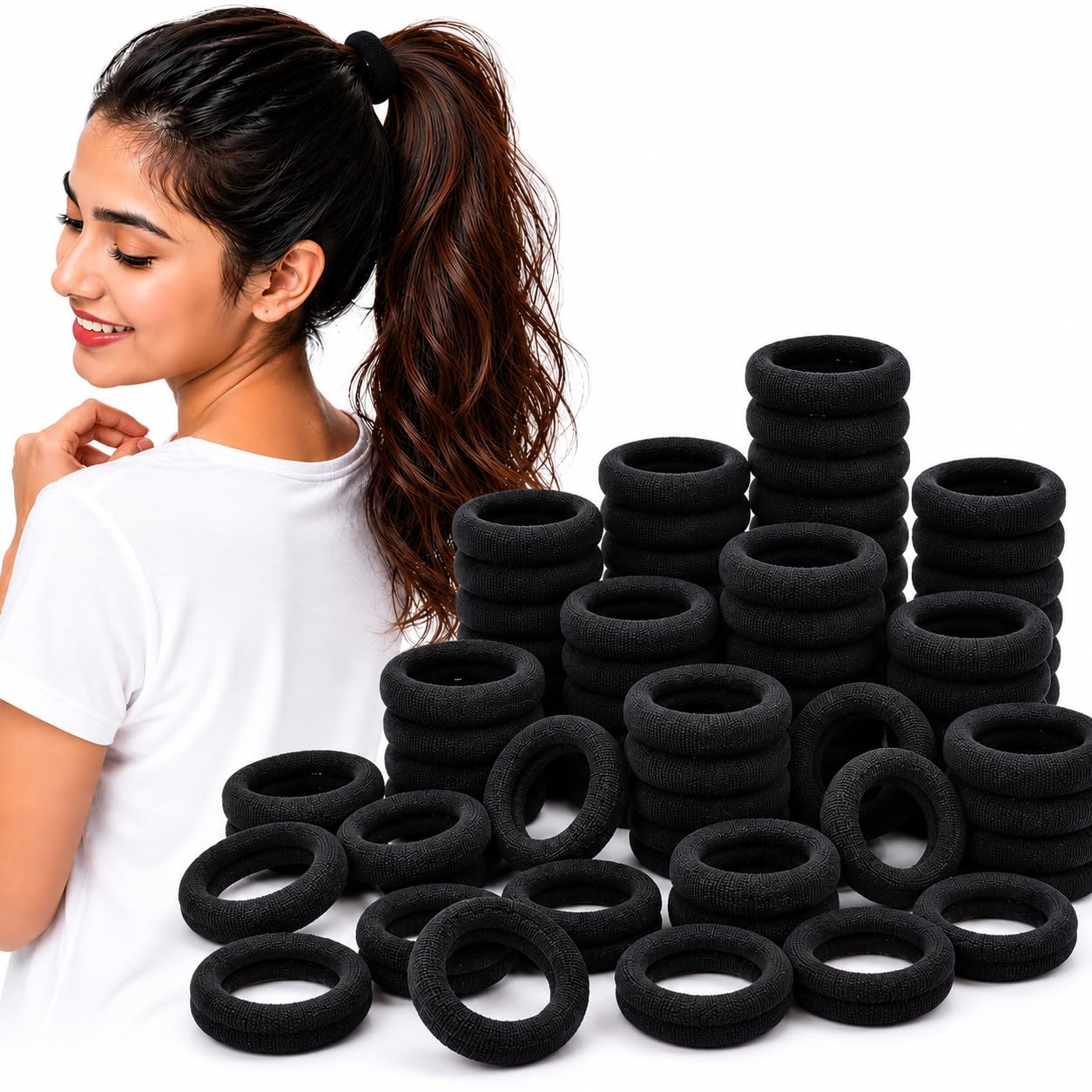 TEMPERIA (30 Pcs) Hair Band for Women & Girls - Premium Rubber Band - Elastic Ponytail Hairband Ties Accessories - Black (DN01)-image-25