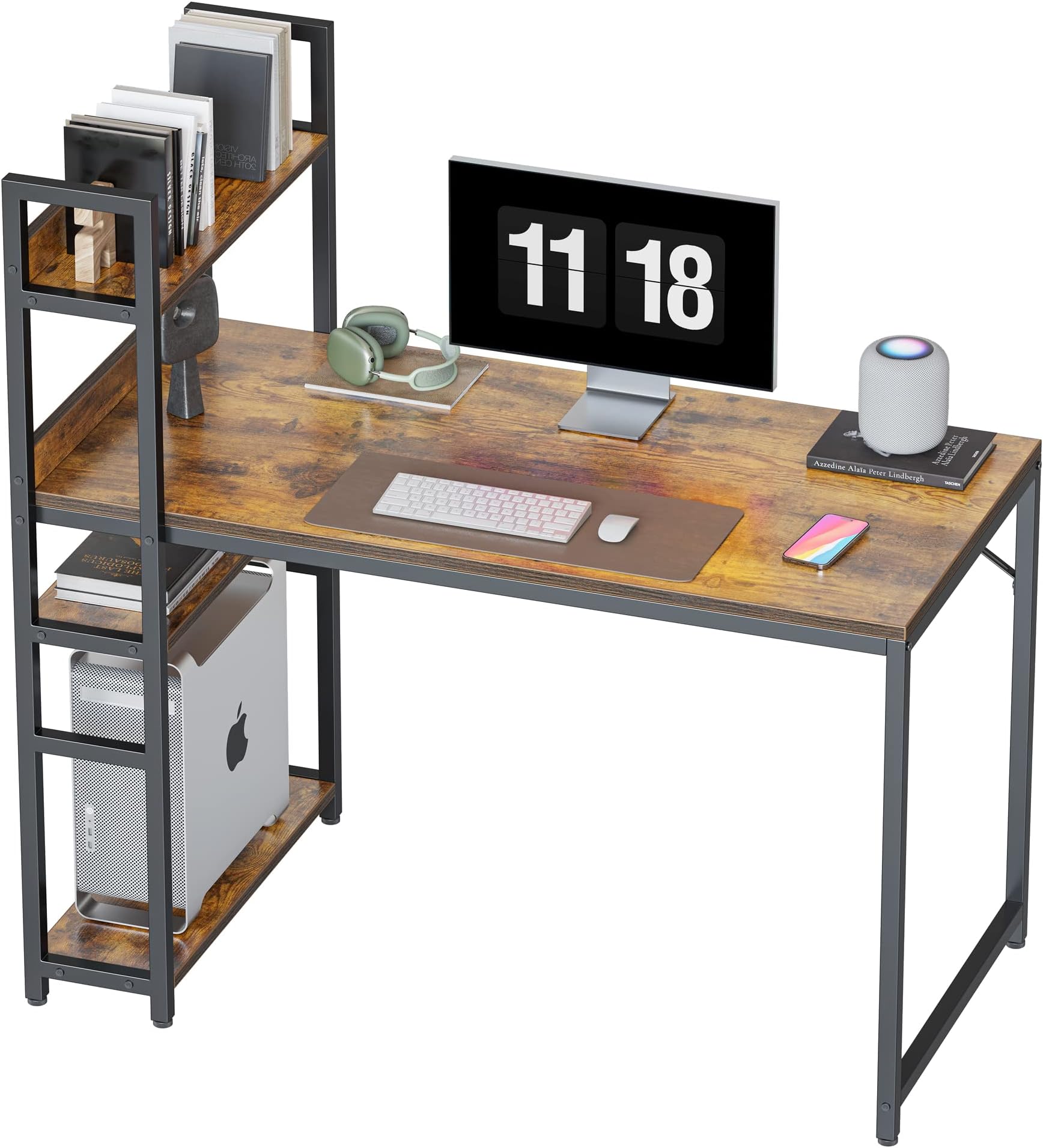 CubiCubiComputer Desk 47 inch with Storage Shelves Study Writing Table for Home Office,Modern Simple Style, Rustic Brown