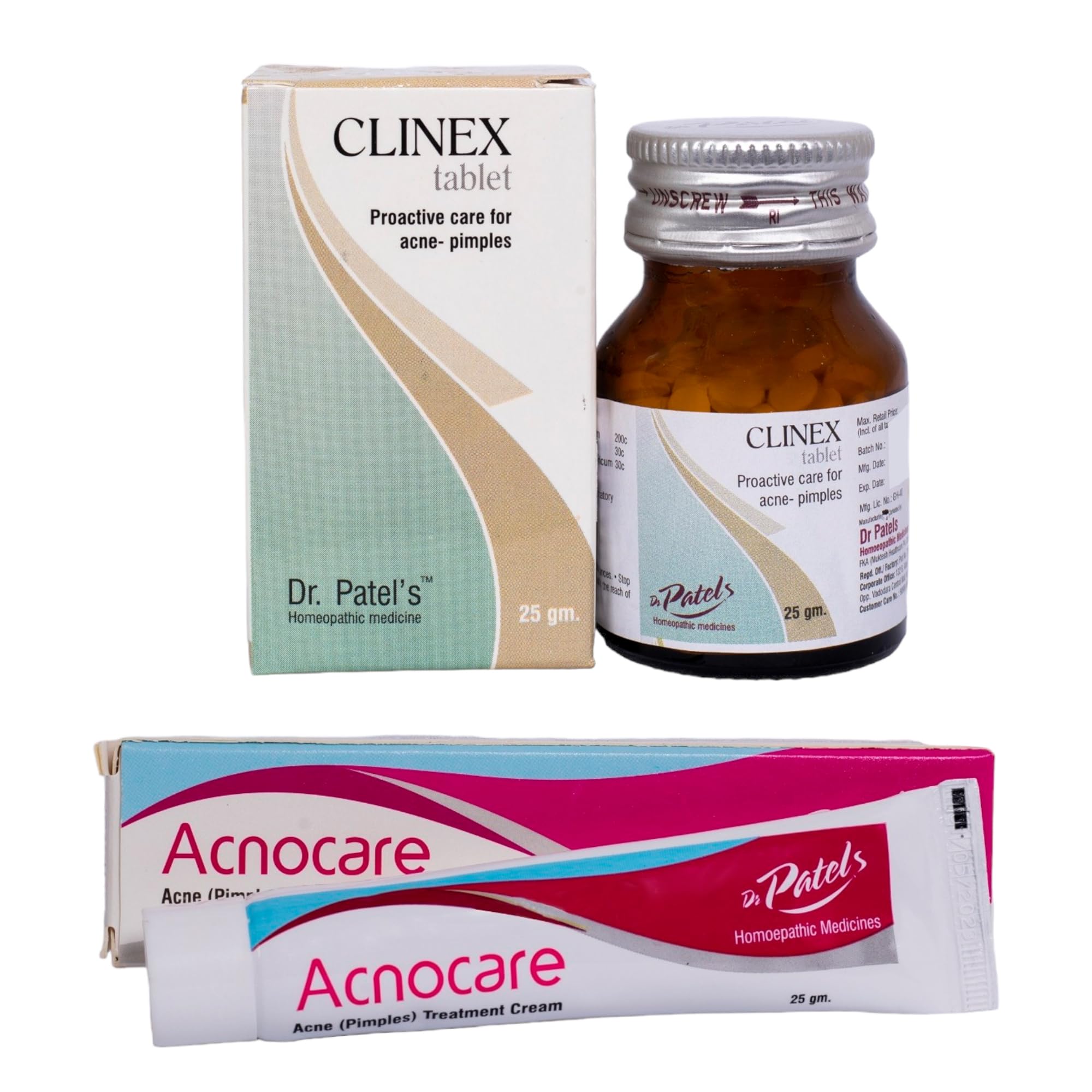 Dr Patel's Clinex Tablets + Acnocare Cream Combo |Acne Pimples, Blackheads, Bumps, Redness, and Flaky Skin | Relief from All Types of Acne, Blemishes, Scars & Pigmentations Combo of 2