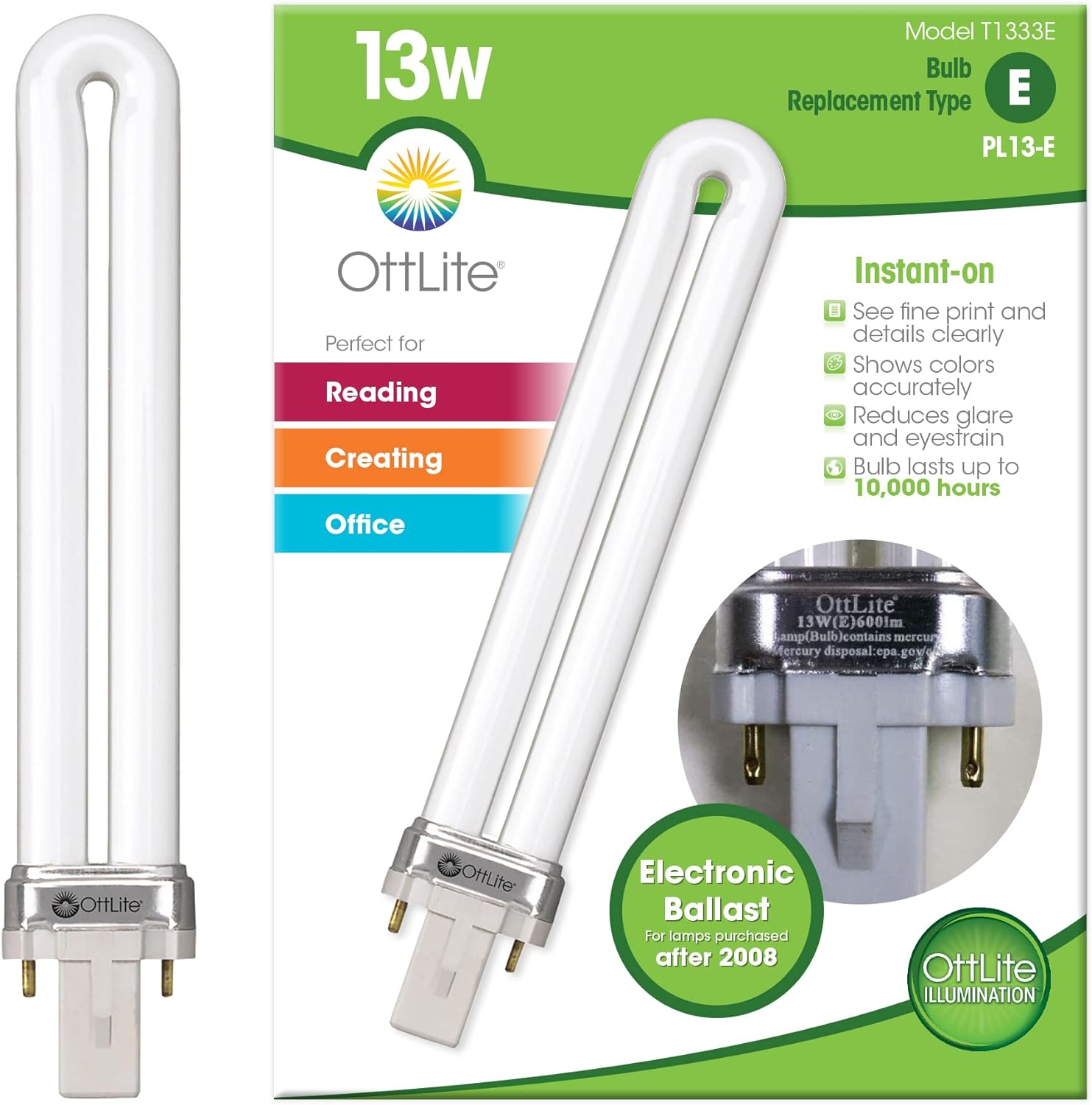 OttLite 13W Replacement Tube Light Bulb with Electronic Ballast Bulb