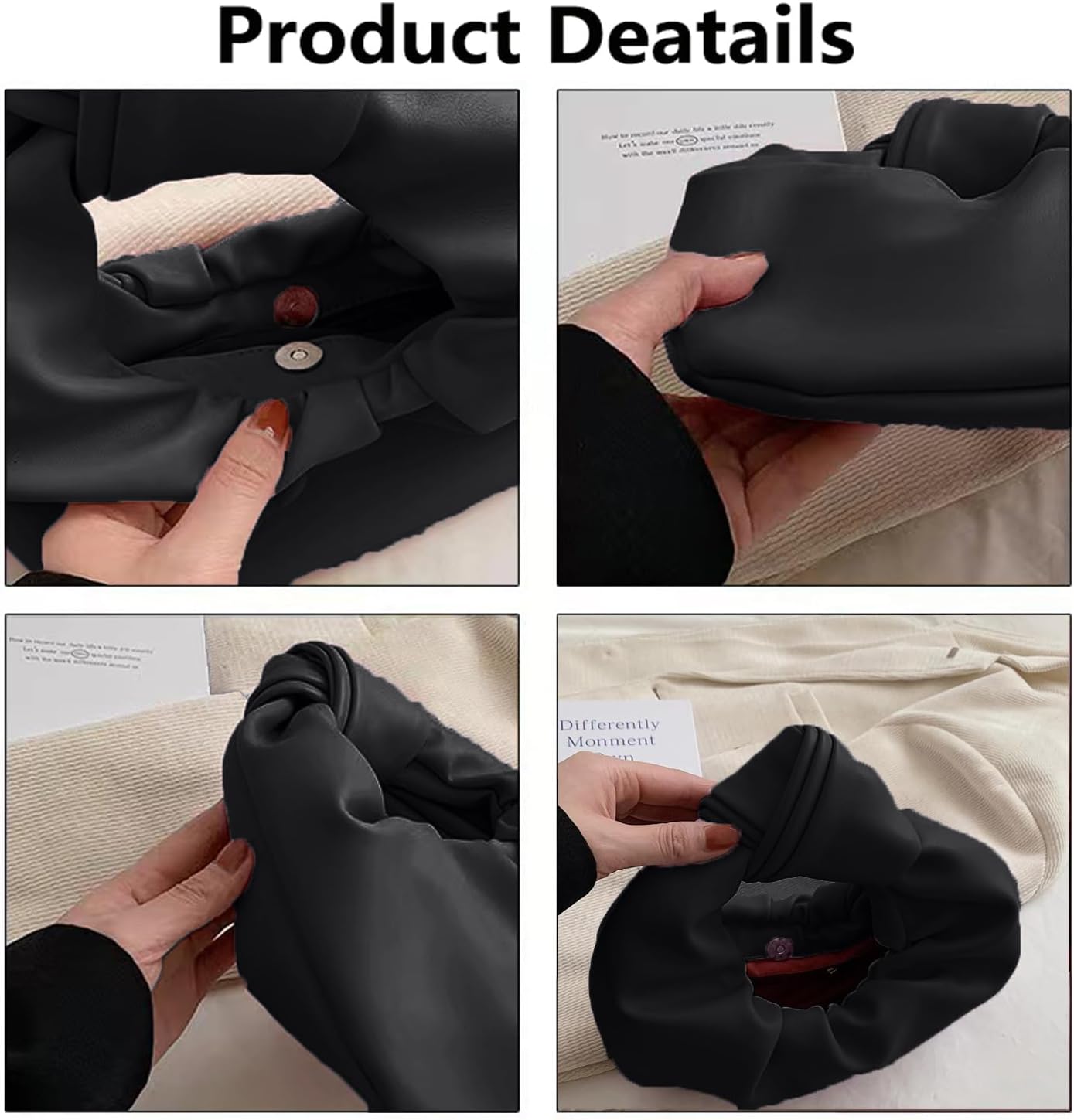 Fashion Ruched Hobo Handbag Soft PU Leather Cloud Knotted Clutch Tote Purse Ruched Pouch Bag Shoulder Bag for Women - Image 6