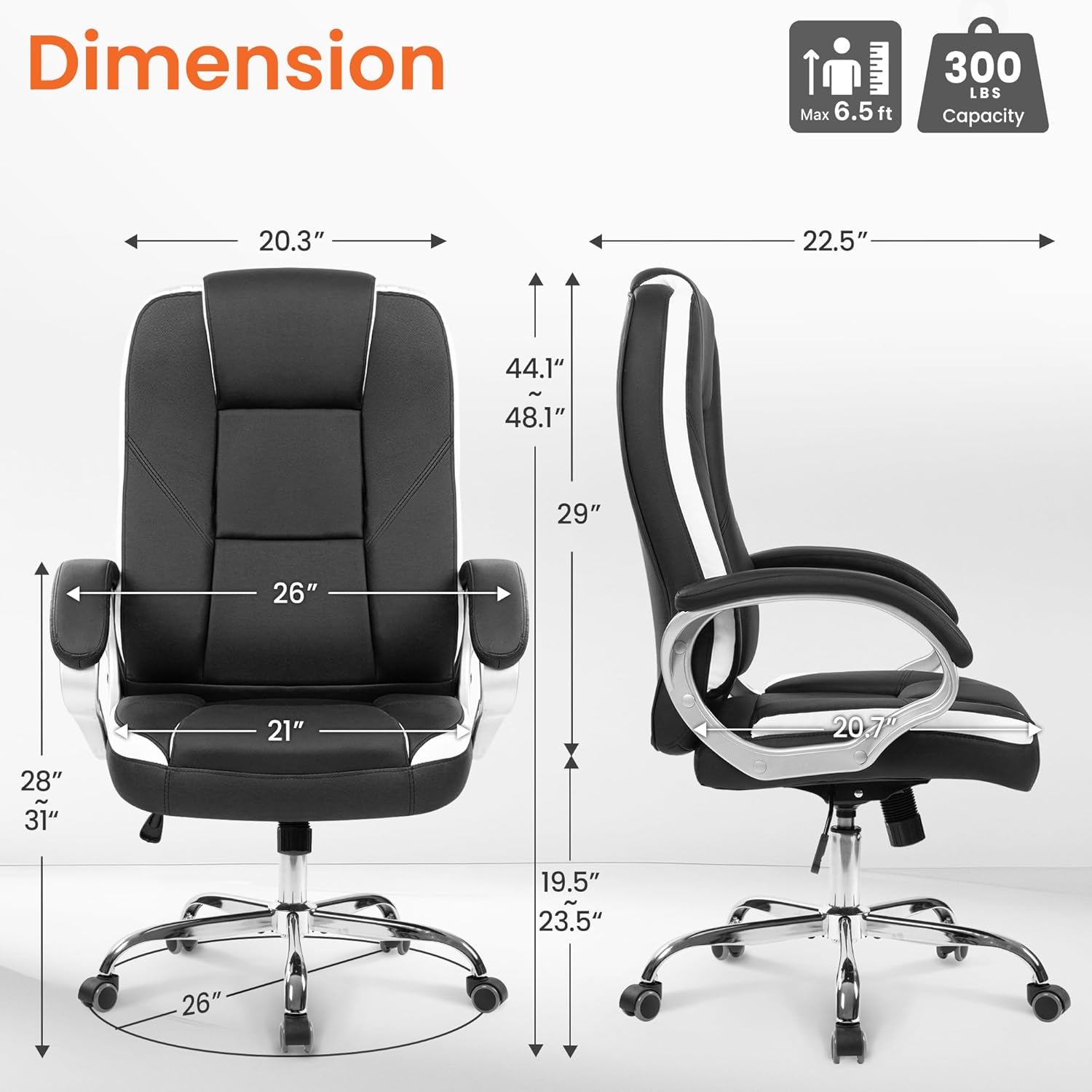NEO Chair Office Desk Ergonomic Gaming Chair High Back Adjustable Computer Chair with Wheels and Lumbar Support Comfy Leather Executive Swivel (Black) - Image 3