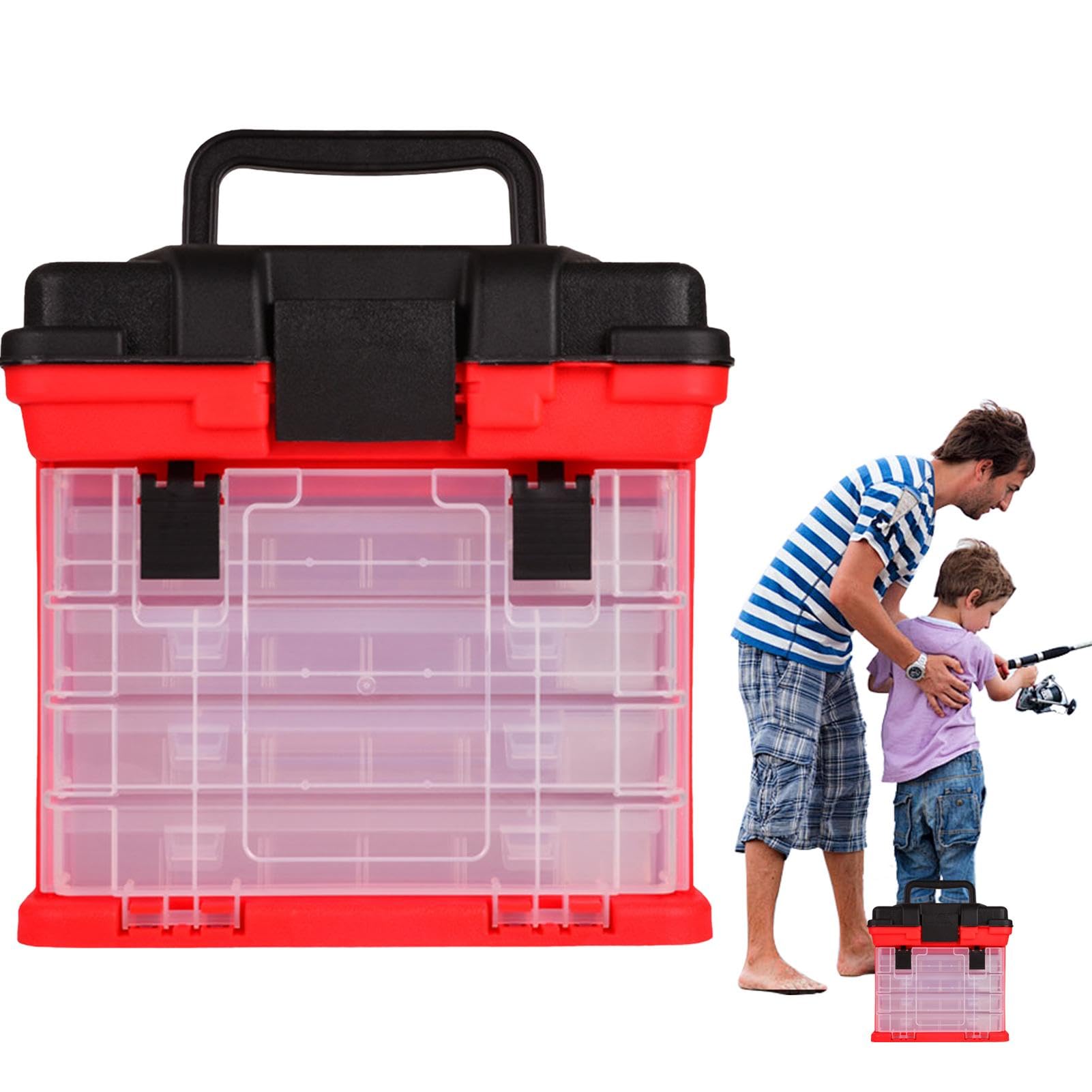 Scatola organizer per attrezzatura | Scatola a 4 con manico | Scatole per attrezzatura per acqua salata, scatola per attrezzi da pesca per barche da mare all'aperto
