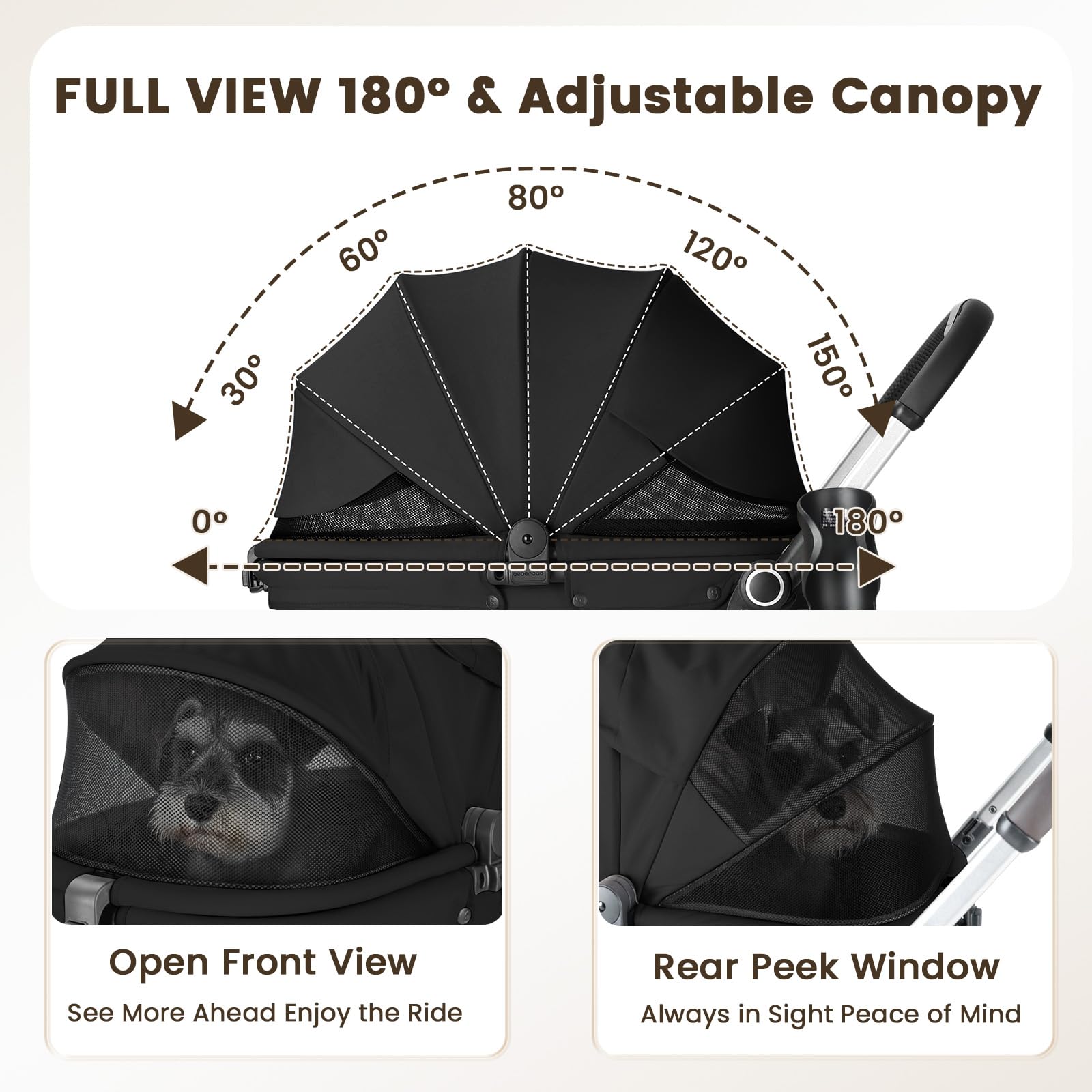 Beberoad T4 Max - Carrito para perros y gatos medianos (4 ruedas, plegable, impermeable, con almohadilla, capucha y portavasos)