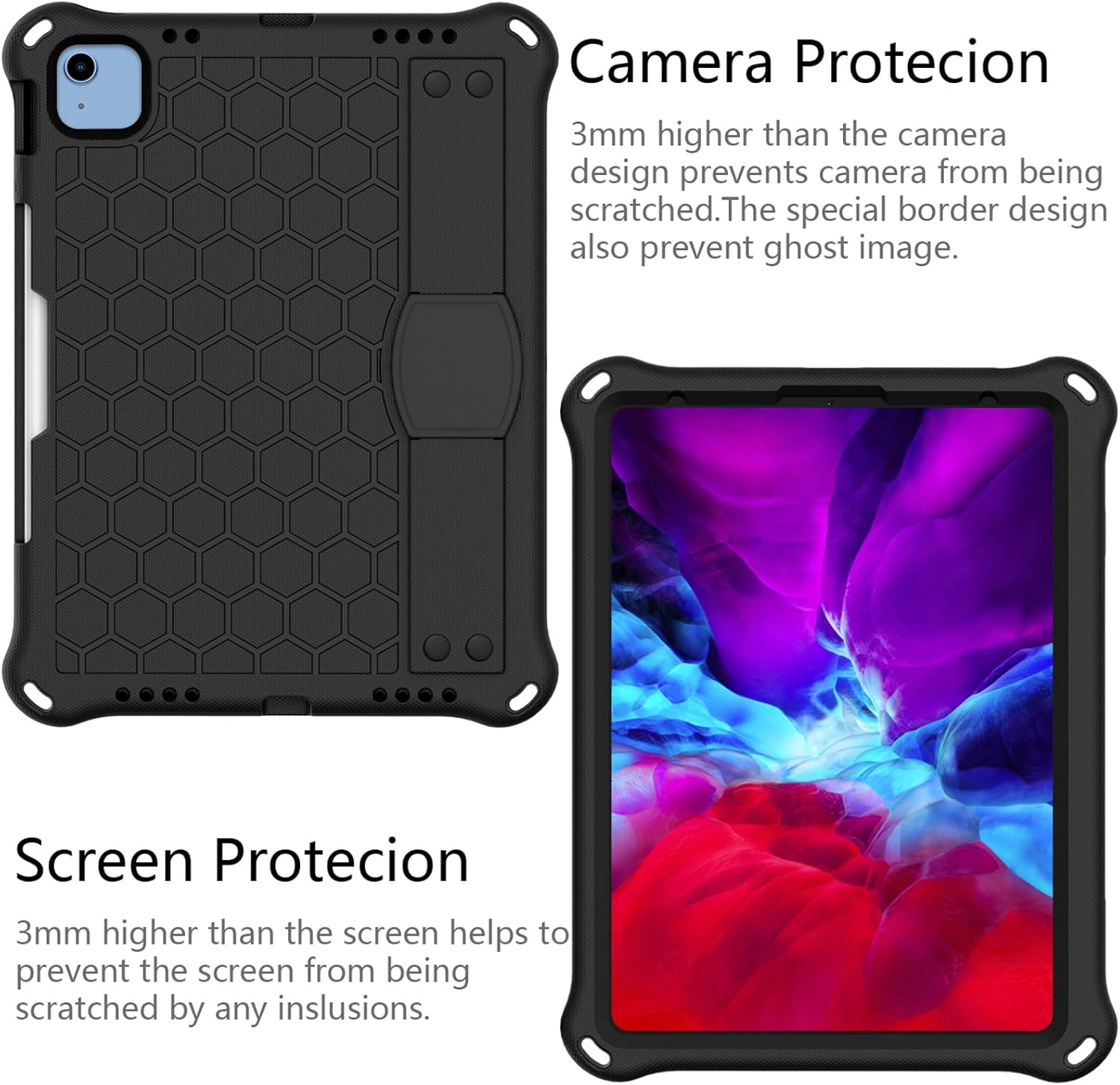 for iPad (A16) 11th Generation 11 Inch 2025 & iPad 10th Generation Case 10.9 inch 2022 with Pencil Holder/Kickstand/Hand Strap/Shoulder Strap Silicone & Hard Shockproof Stand Cover, Black