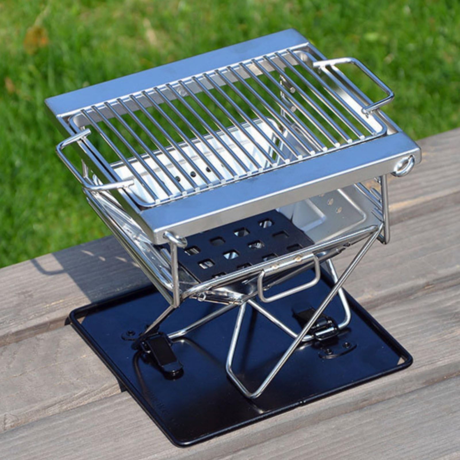 Griglia da Tavolo Inox Pieghevole Barbecue Portatile Fornello a Braciere da Campeggio Struttura in Acciaio Inox 304 Anticorrosione Altezza Regolabile