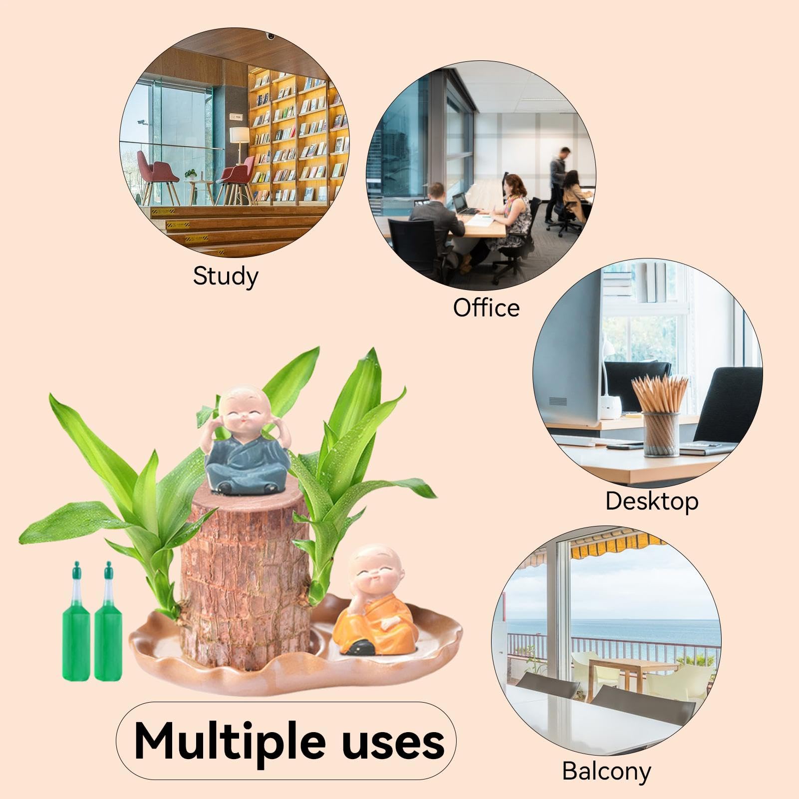 Chaies Brasilianische Holzpflanze Mit Mönchstatue - Zen Deko Für Zuhause & Büro