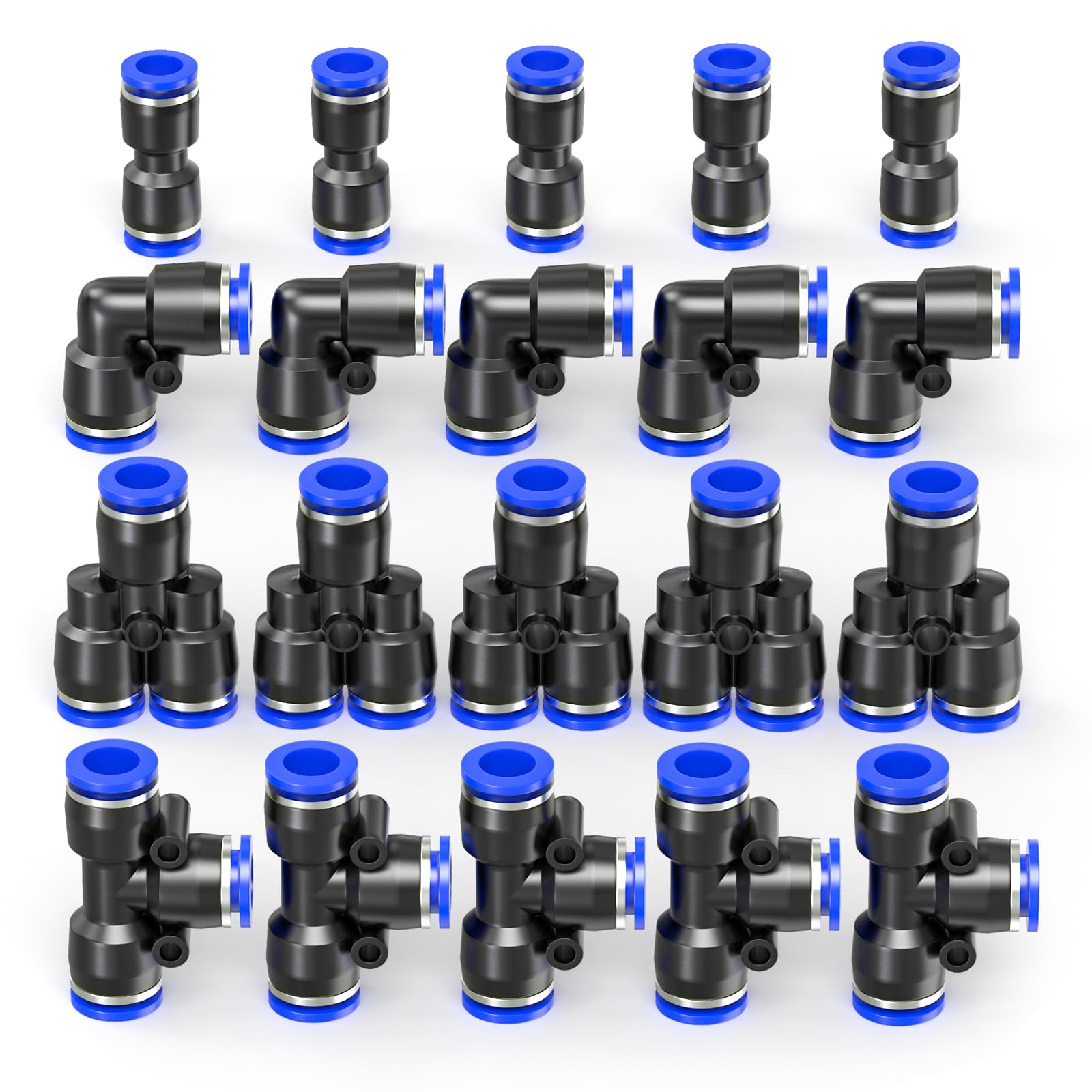 10 piezas azul de 10 mm de diámetro exterior en T de 3 vías empujar para conectar neumáticos accesorios (PE-10) — view 17
