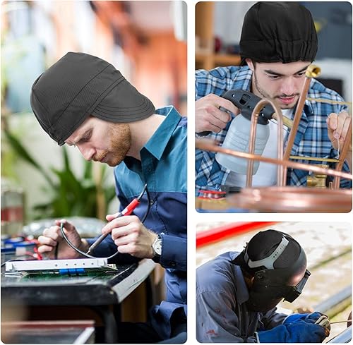 Miniatura 6 de Janmercy 2 gorras de soldadura para hombre, resistentes al fuego, de algodón, para soldar, forro de corona baja, elástico, 6 78-7 38 (clásico, negro