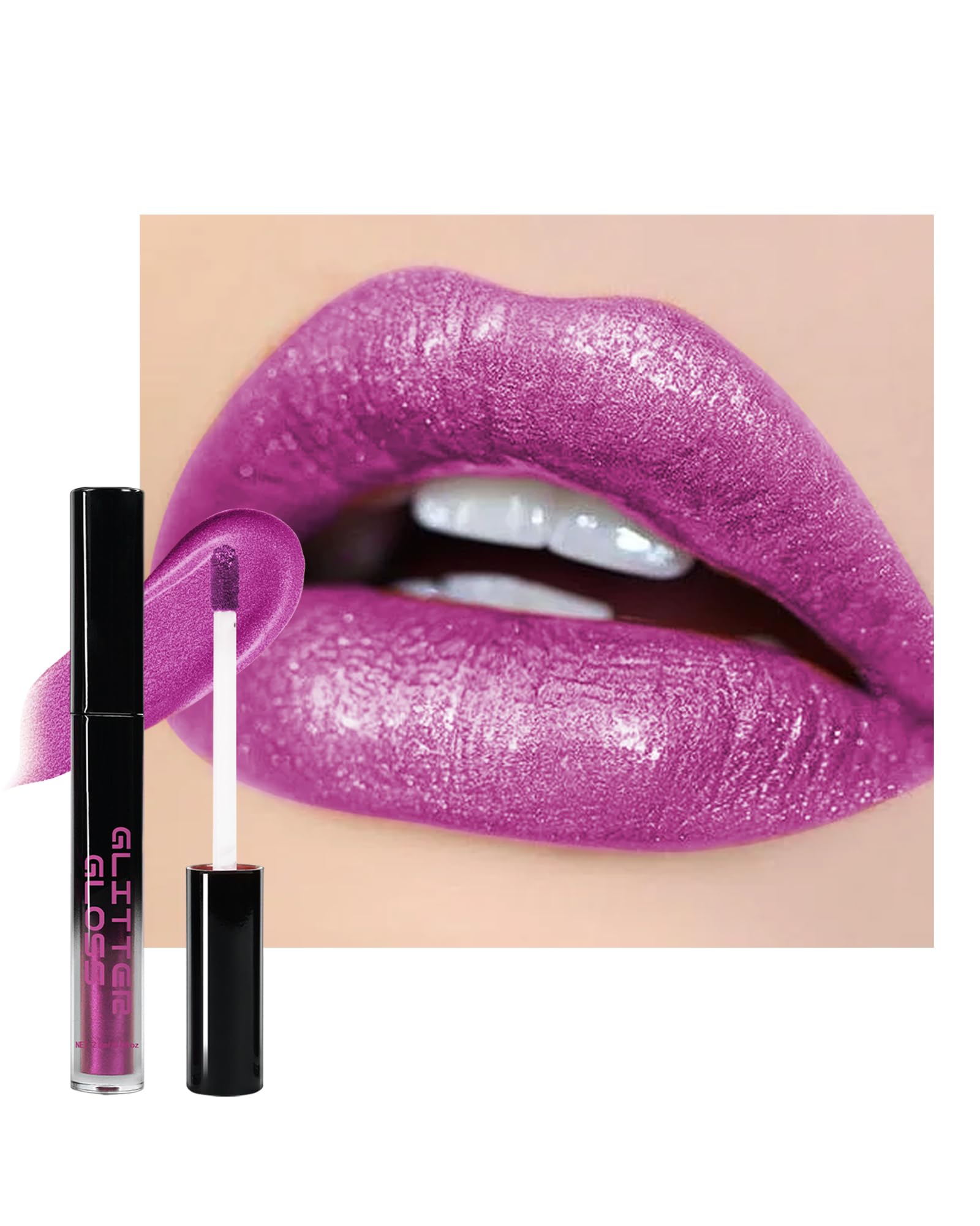 Metallic Shimmer Liquid Lipstick, Rose Highly Pigmented Glitter Lip Gloss, Long-Lasting Waterproof, Lightweight Formula, Non-Stick Cup Lip Tint Gloss, Stage Lip Makeup for Women Girls, Vegan-05